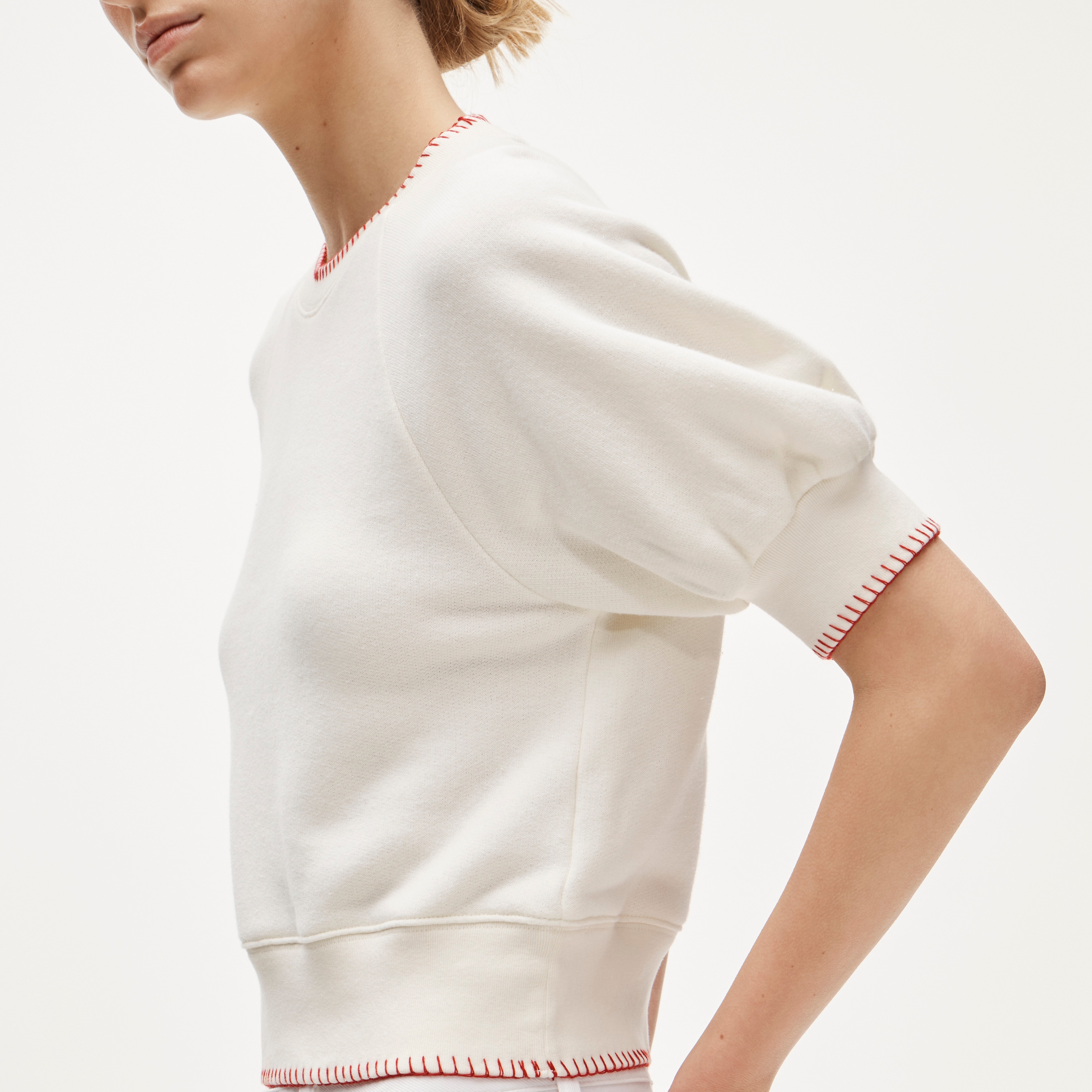 Contrast-trim heritage terry puff-sleeve sweatshirt - image 4