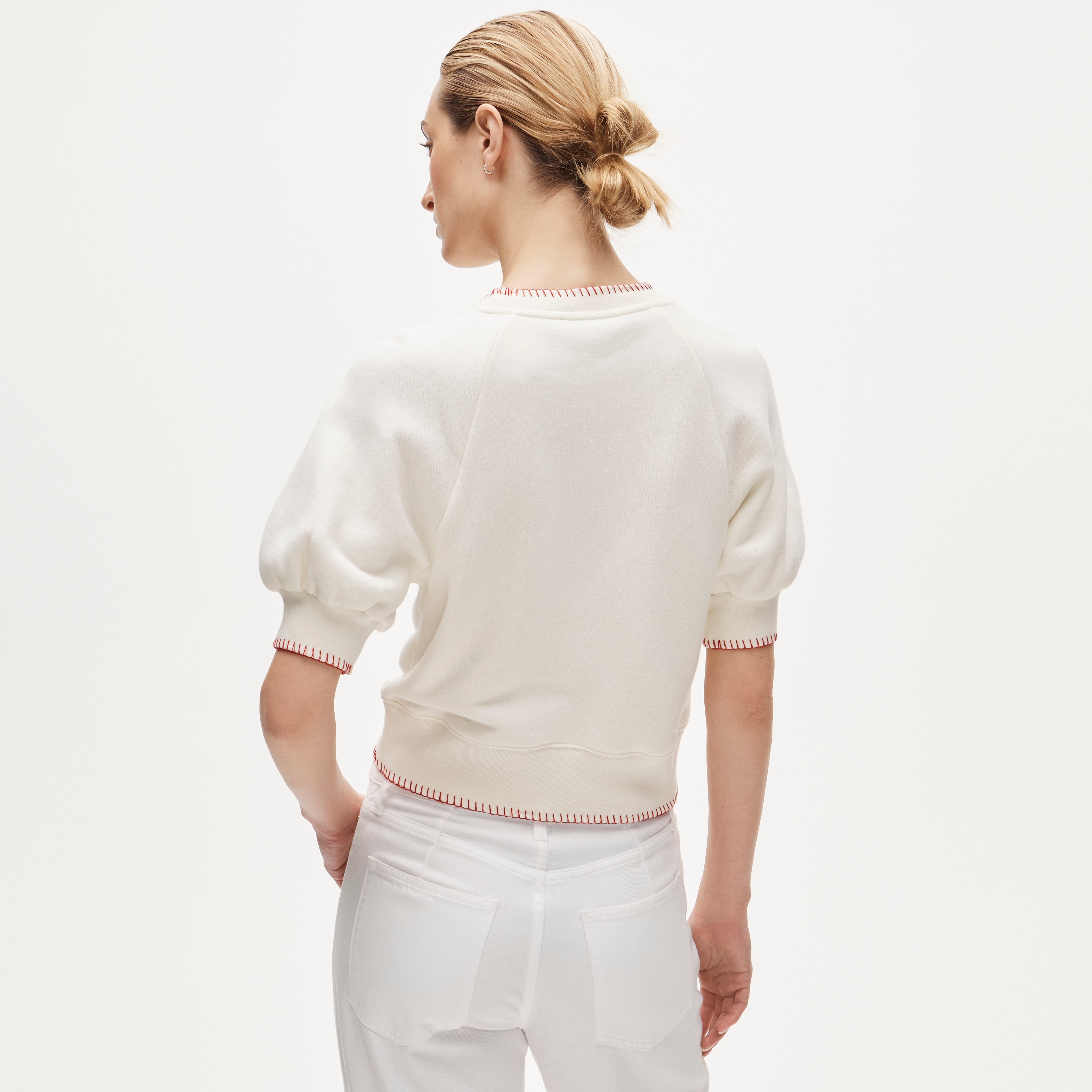 Contrast-trim heritage terry puff-sleeve sweatshirt - image 5
