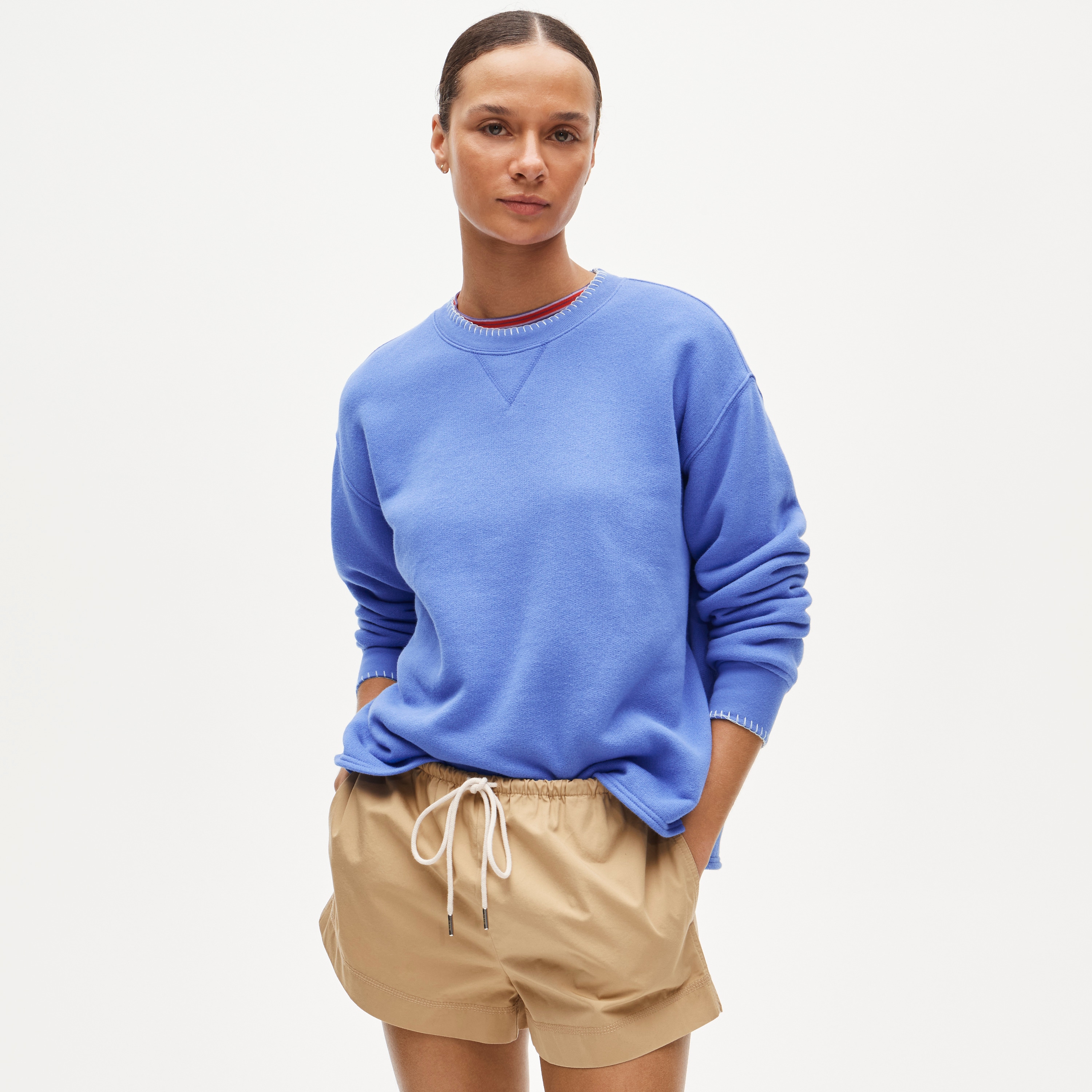 Contrast-trim heritage terry relaxed crewneck sweatshirt - image 2