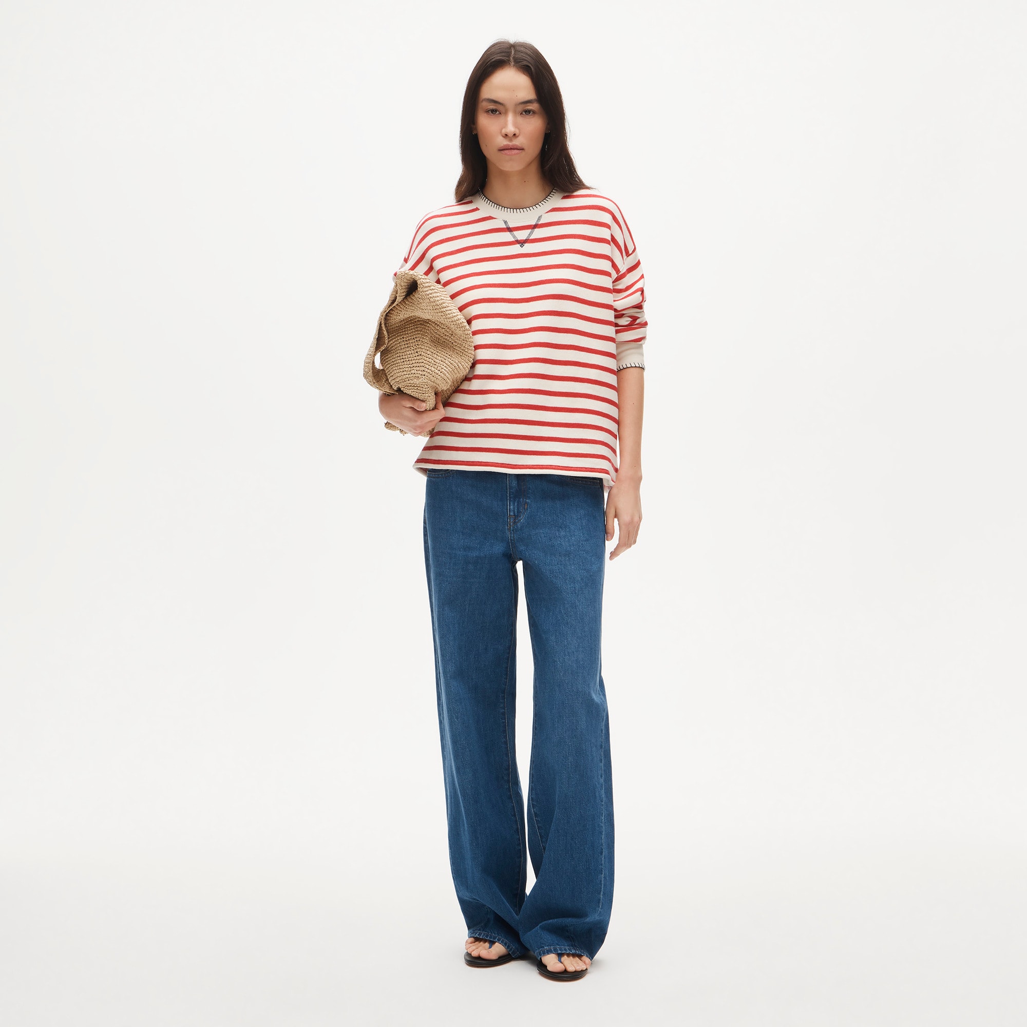Contrast-trim heritage terry relaxed crewneck sweatshirt in stripe - image 3