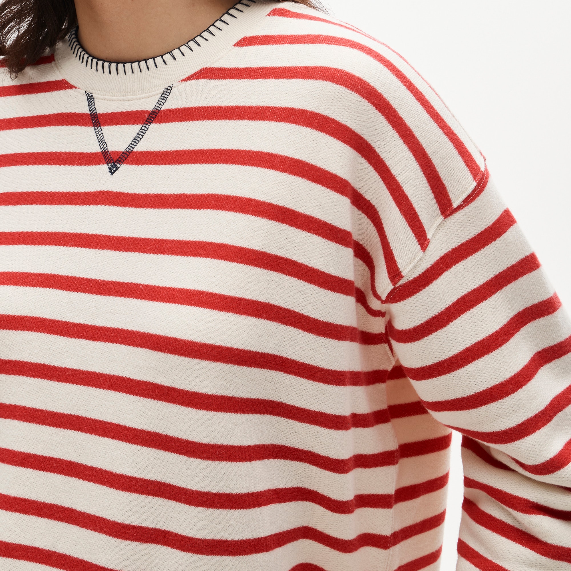 Contrast-trim heritage terry relaxed crewneck sweatshirt in stripe - image 4