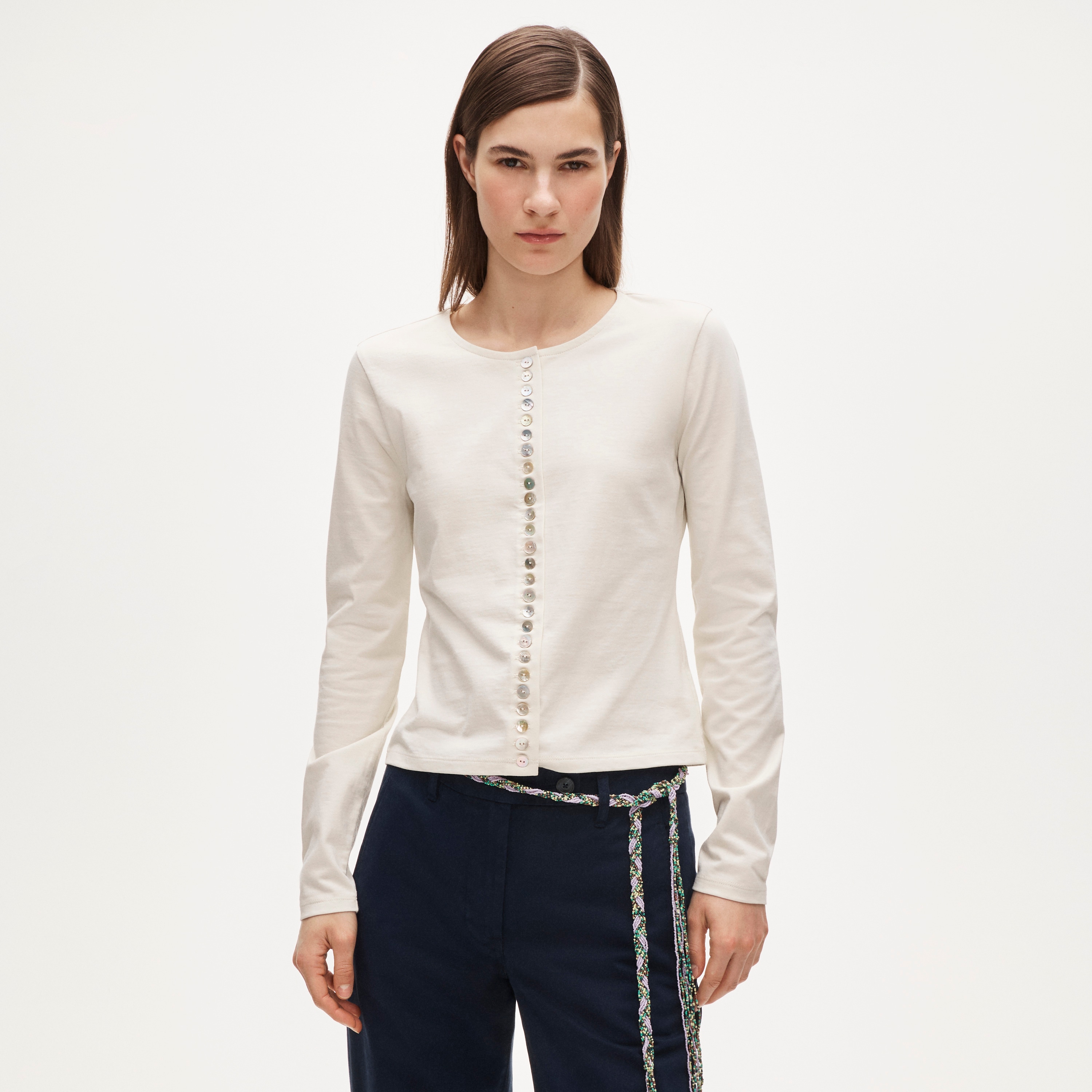 トップス JJ house OJ OPEN FRONT SWEATER SHIRTS Boyfriend Jersey Cardigan With Pearl Shell Buttons For Women | J.Crew