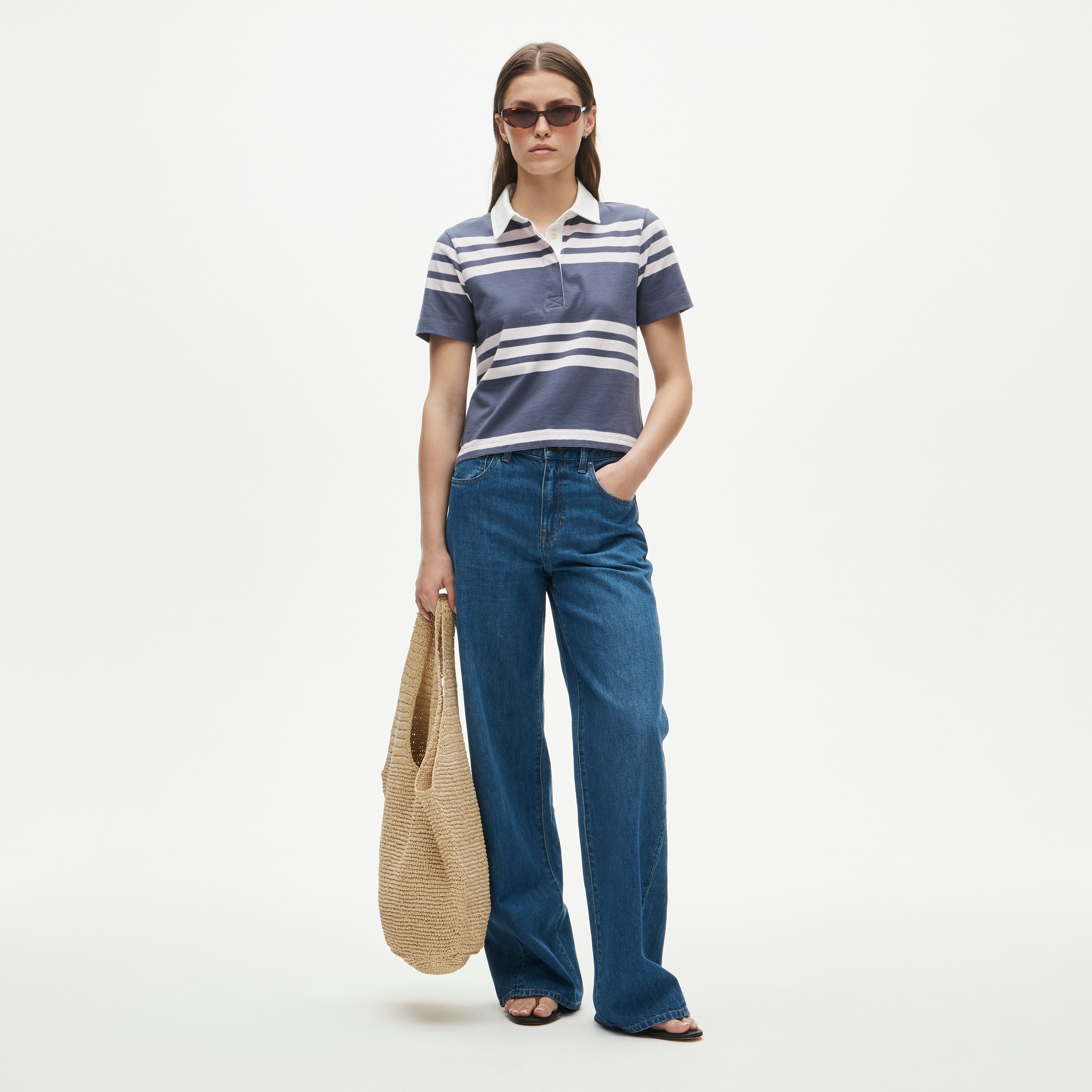 Boyfriend jersey short-sleeve polo shirt in stripe - image 3