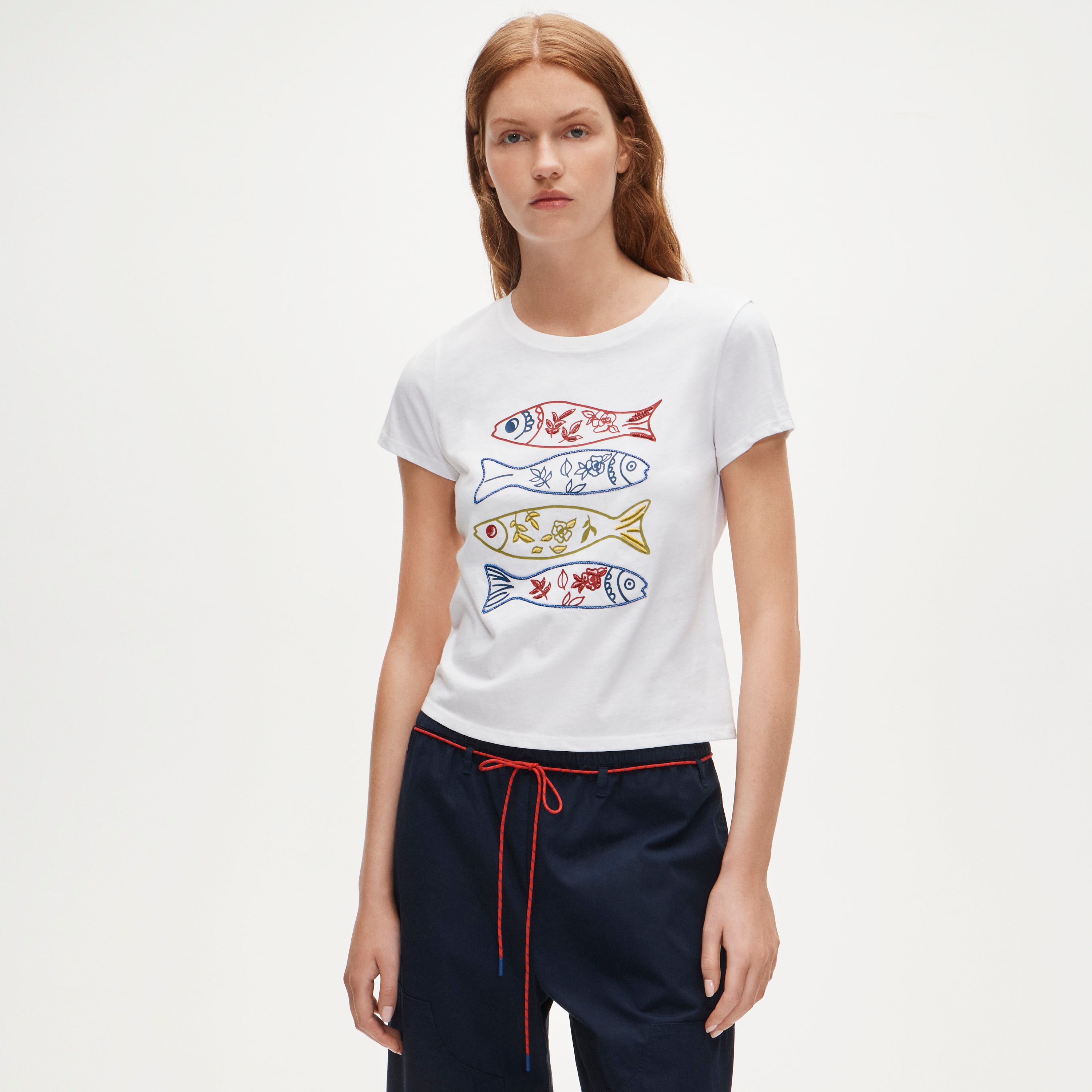 View Broken-in-jersey sardine graphic T-shirt with beads