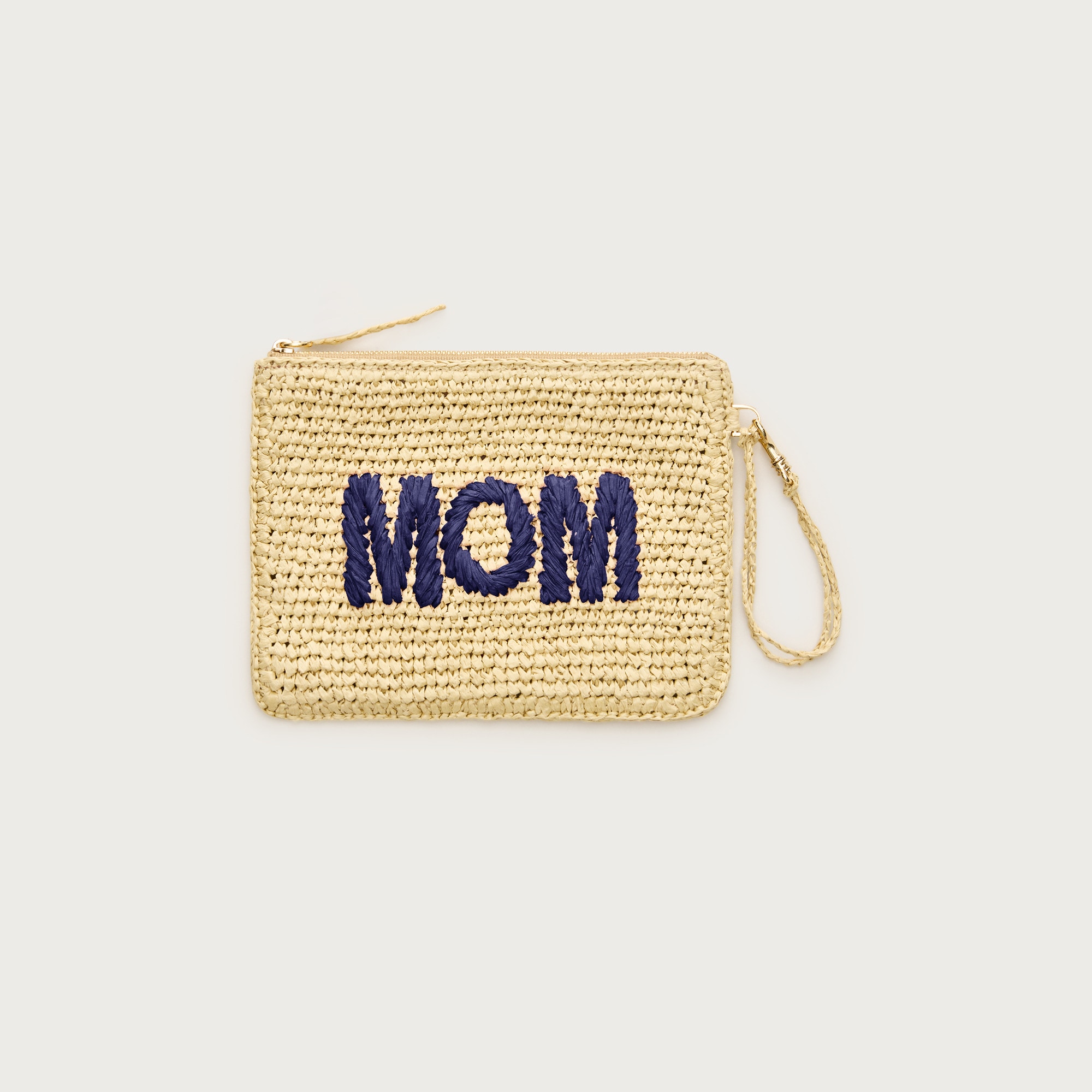 "Mom" embroidered straw pouch from J.Crew - $75