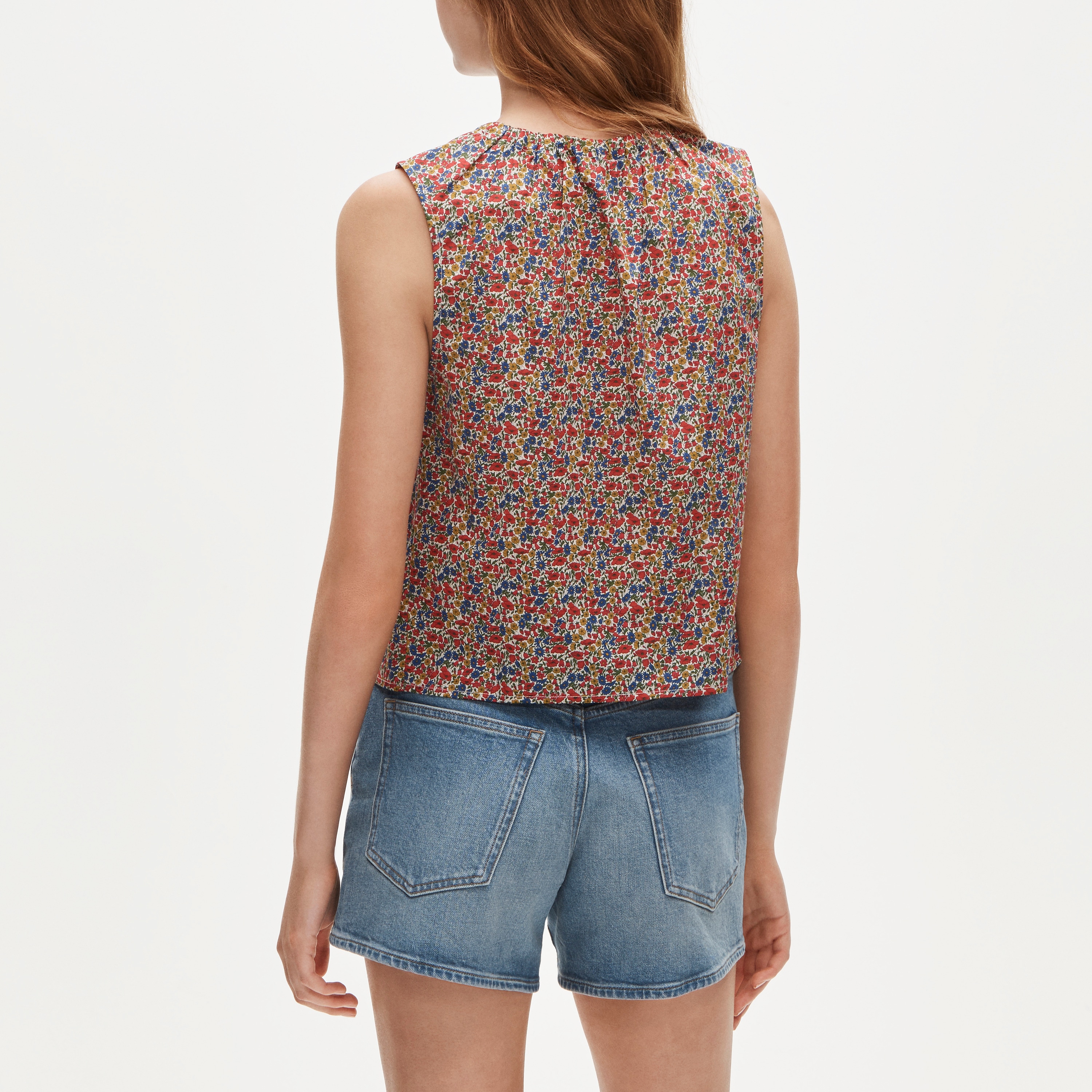 Tie-neck Button-up Tank Top In Liberty® Floral Fabric For Women