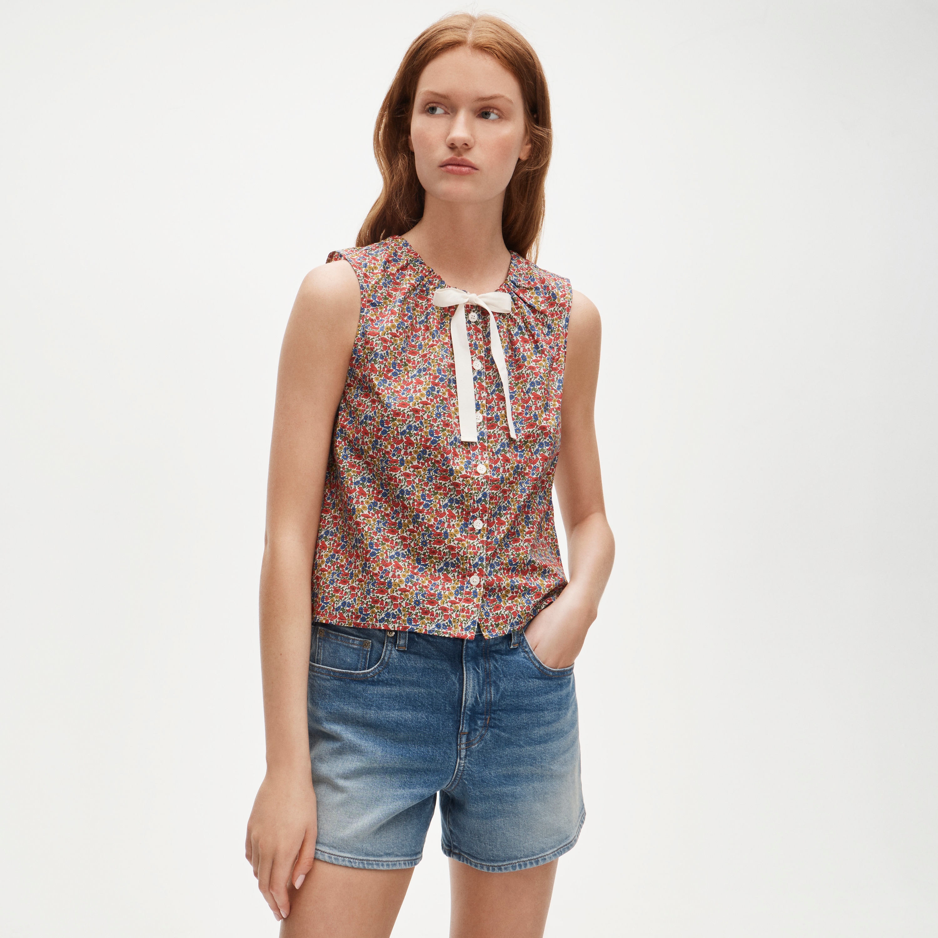 Tie-neck tank top in Liberty® floral fabric