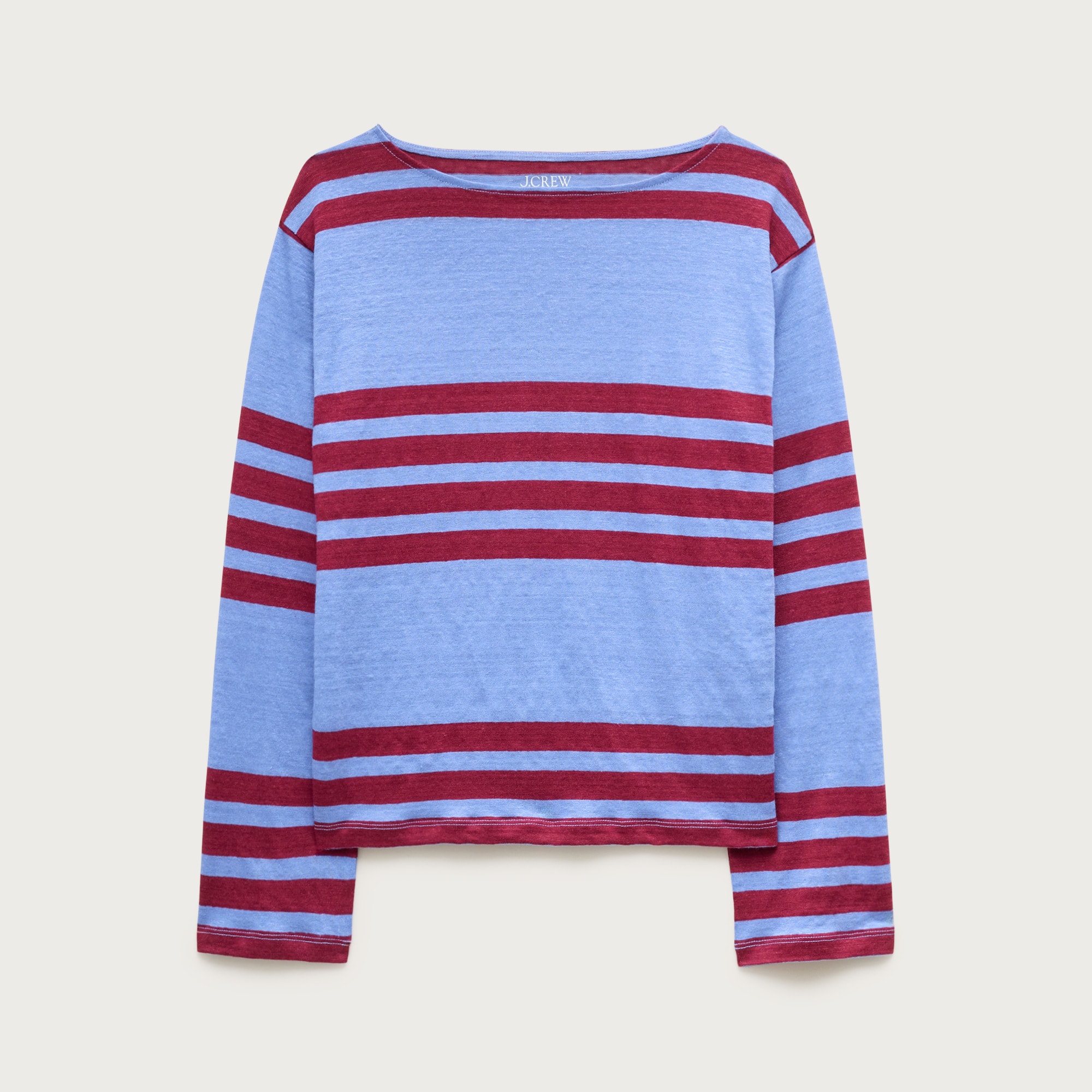 Relaxed boatneck linen long-sleeve T-shirt in stripe