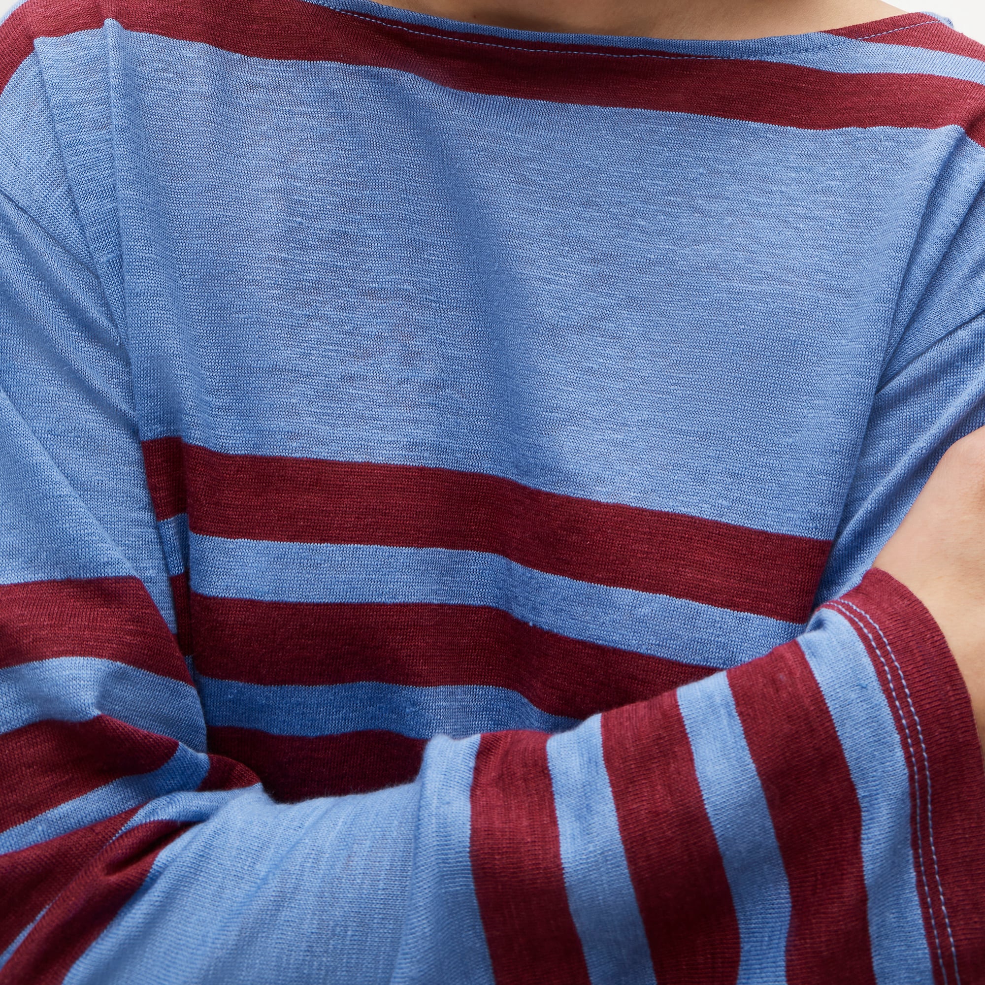 Relaxed boatneck linen long-sleeve T-shirt in stripe - image 4