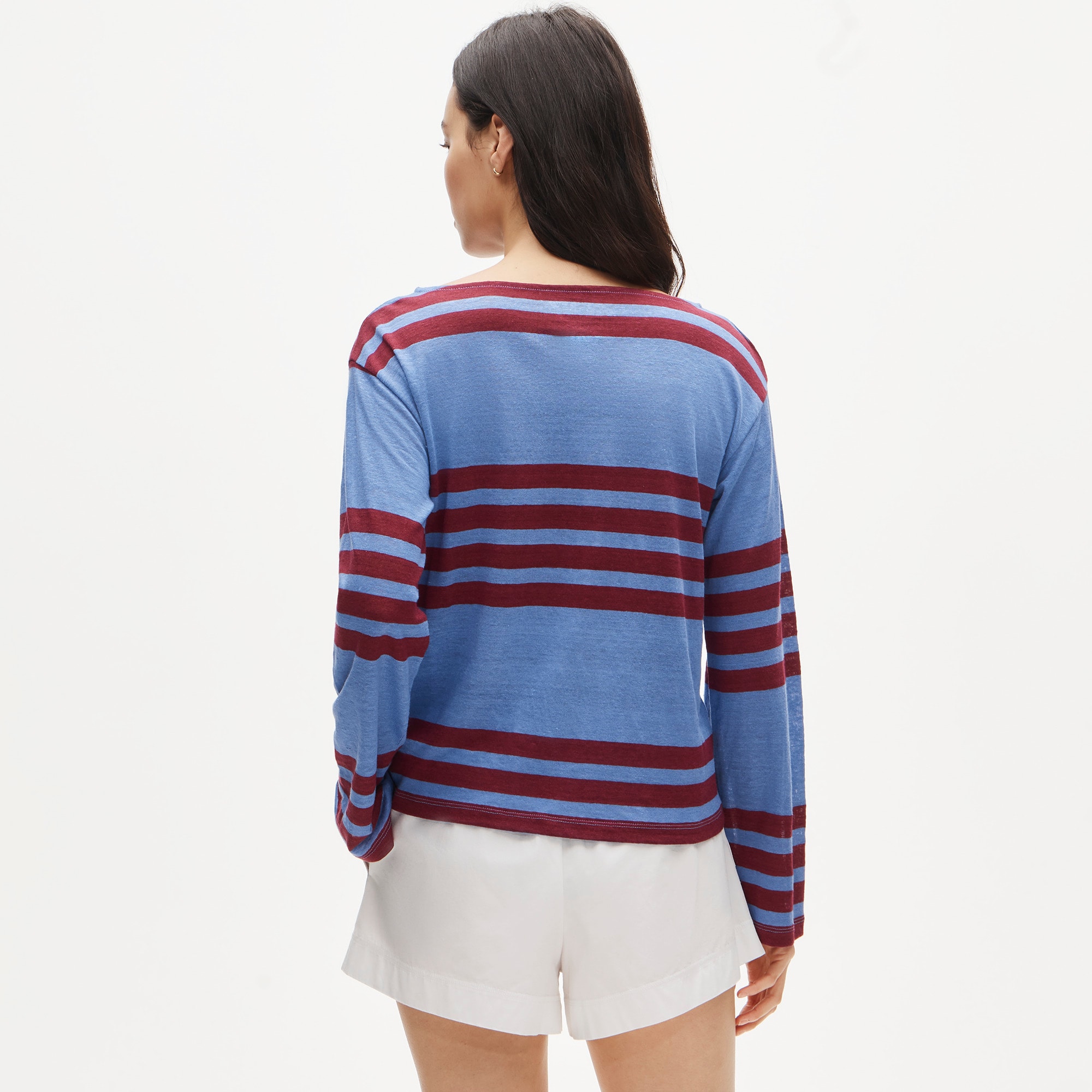 Relaxed boatneck linen long-sleeve T-shirt in stripe - image 5