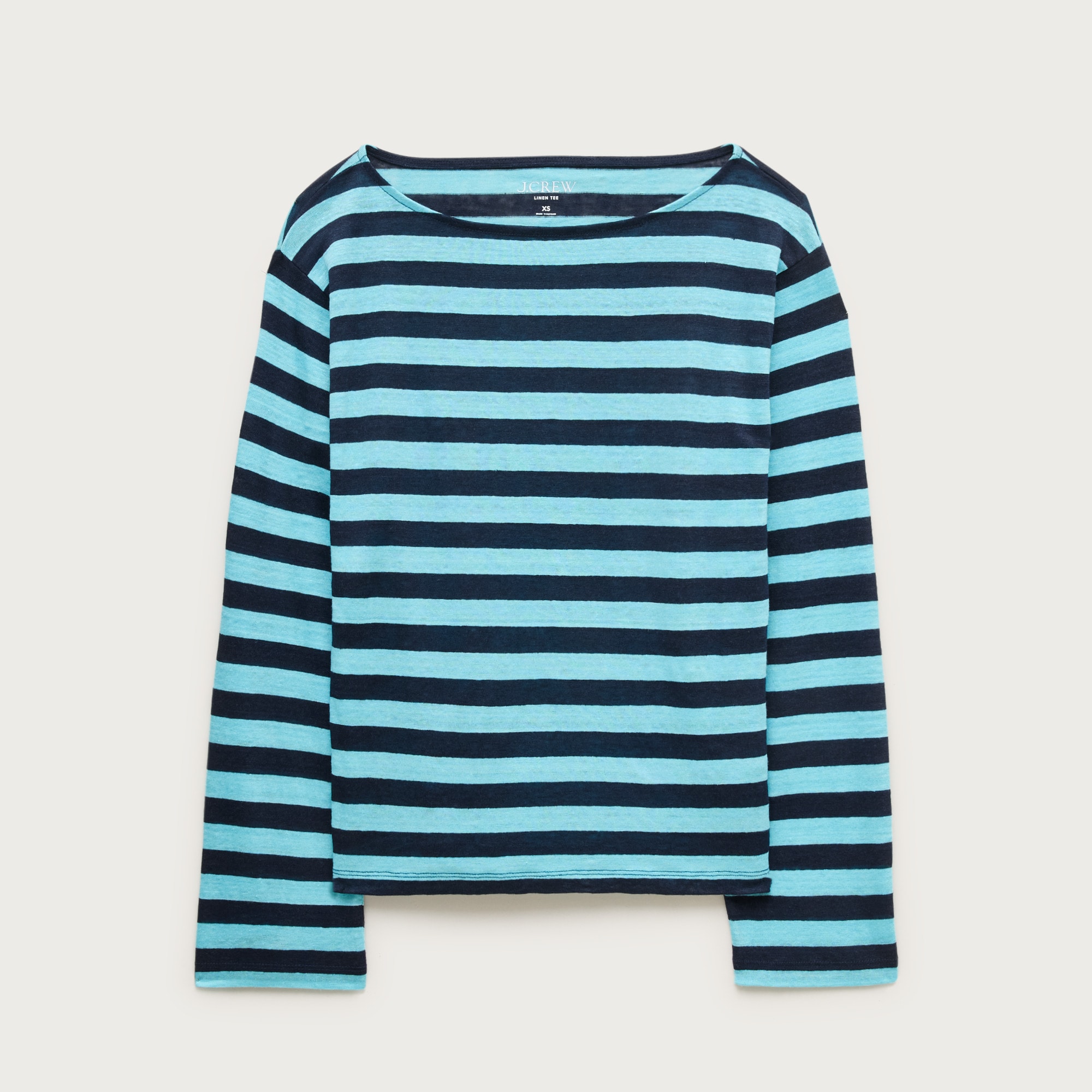 Relaxed boatneck linen long-sleeve T-shirt in stripe