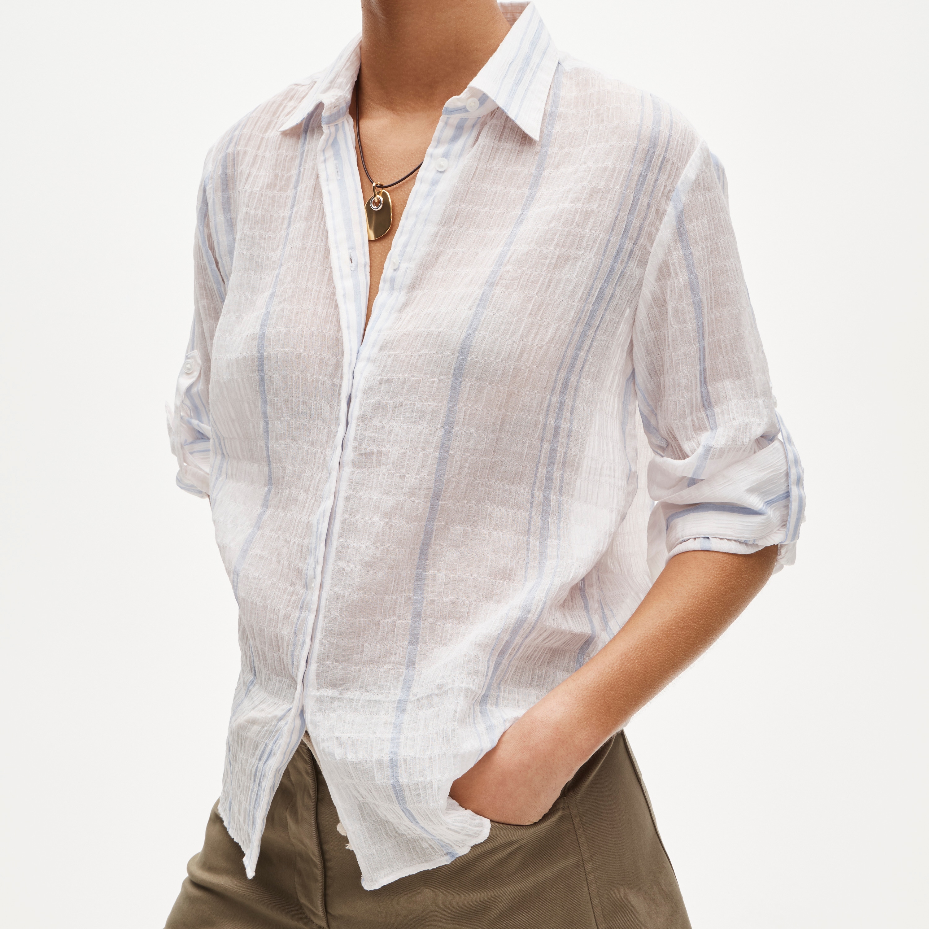 Jules classic-fit button-up shirt in striped textured gauze