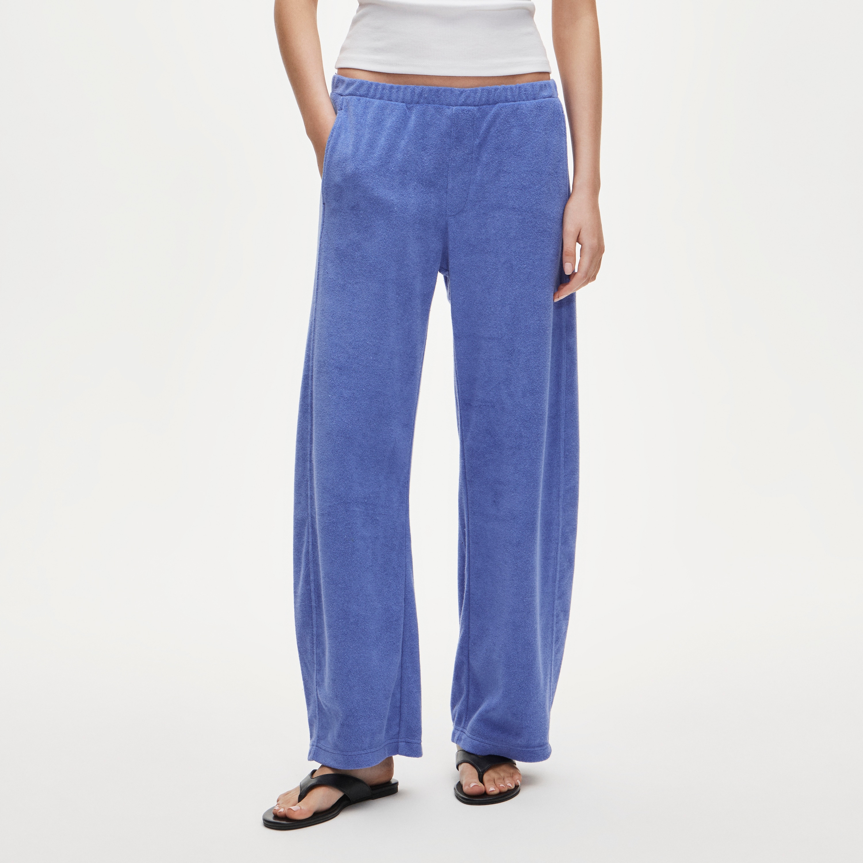 Towel terry barrel-leg sweatpant