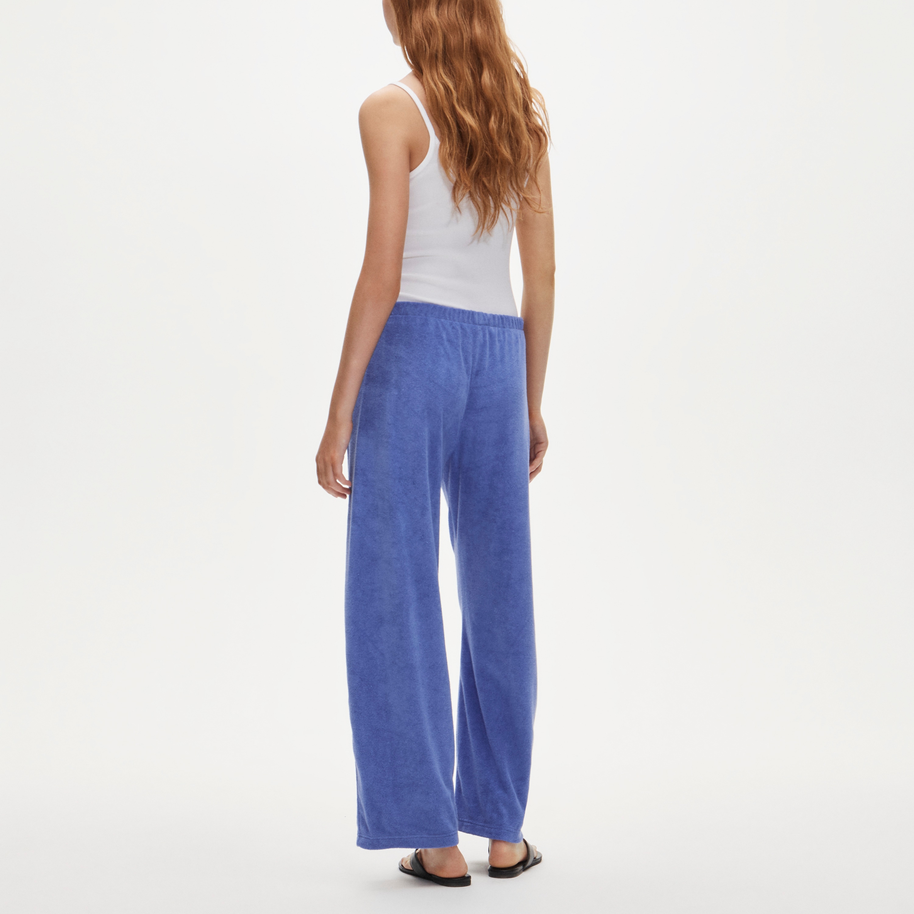 Towel terry barrel-leg sweatpant