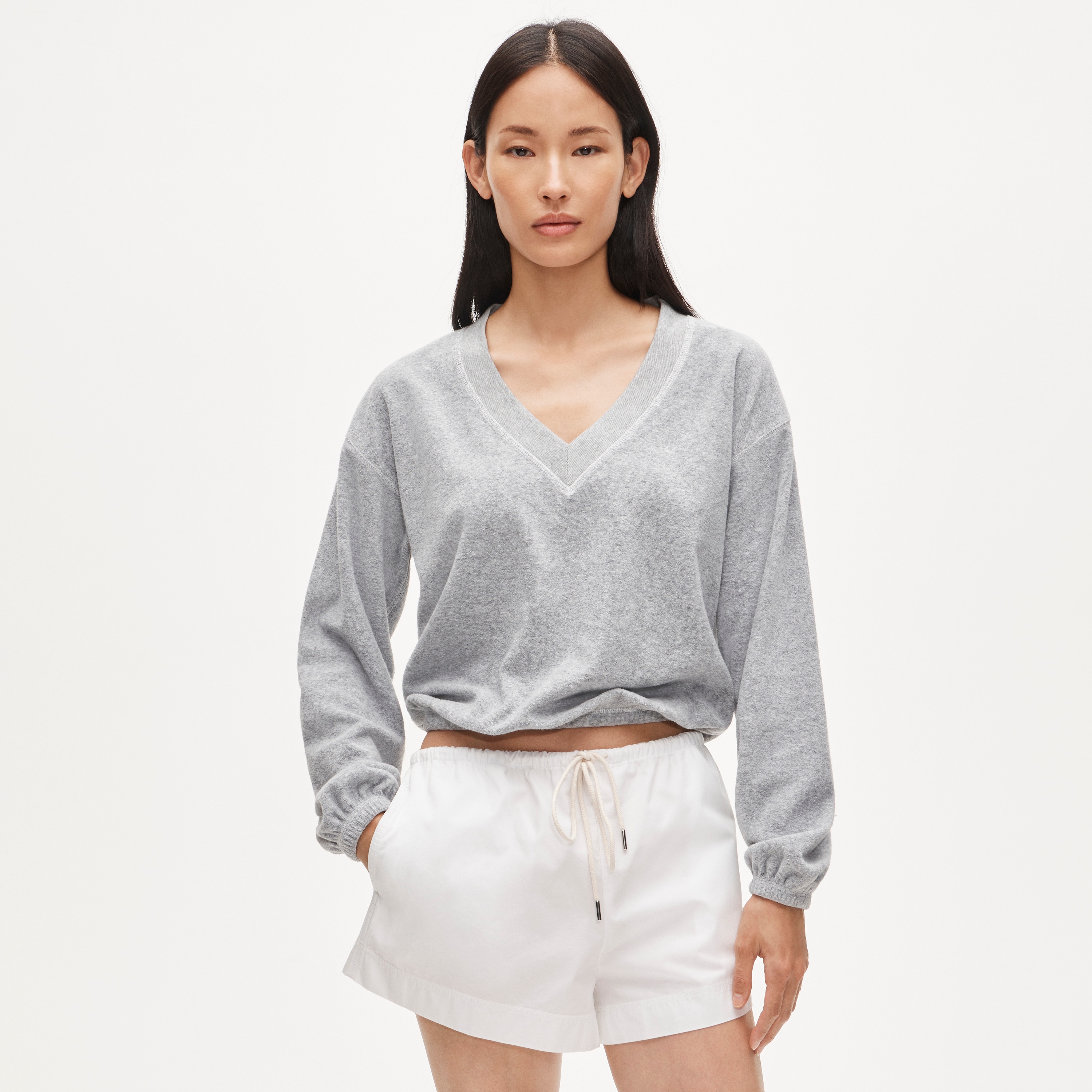 Towel terry V-neck sweatshirt