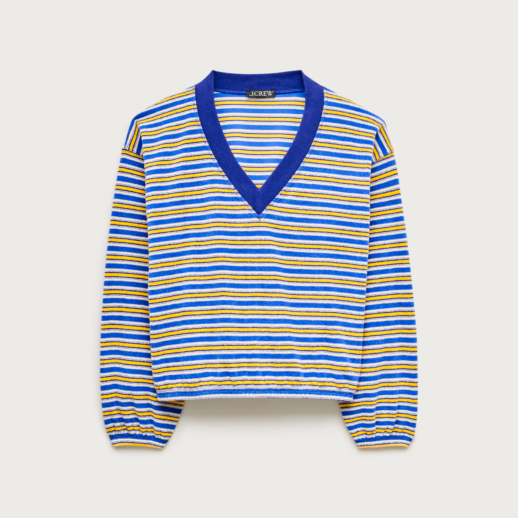 Towel Terry V-neck Sweatshirt In Stripe For Women | J.Crew