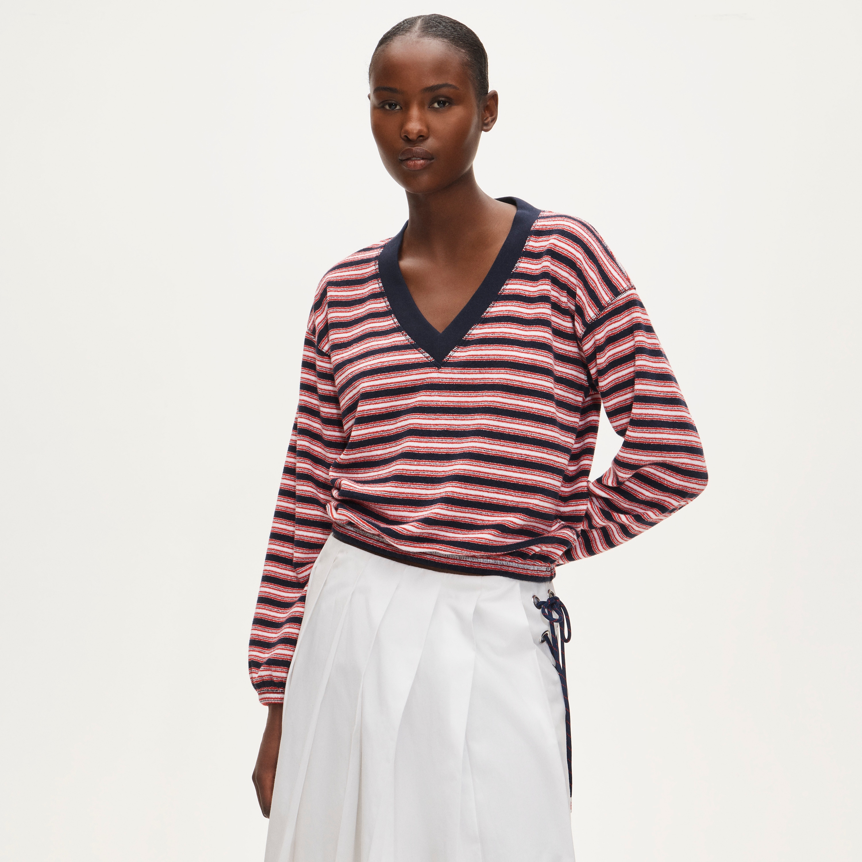 ovys STRIPE SWEAT CREW NECK & PANTS セット Towel Terry V-neck Sweatshirt In Stripe For Women | J.Crew