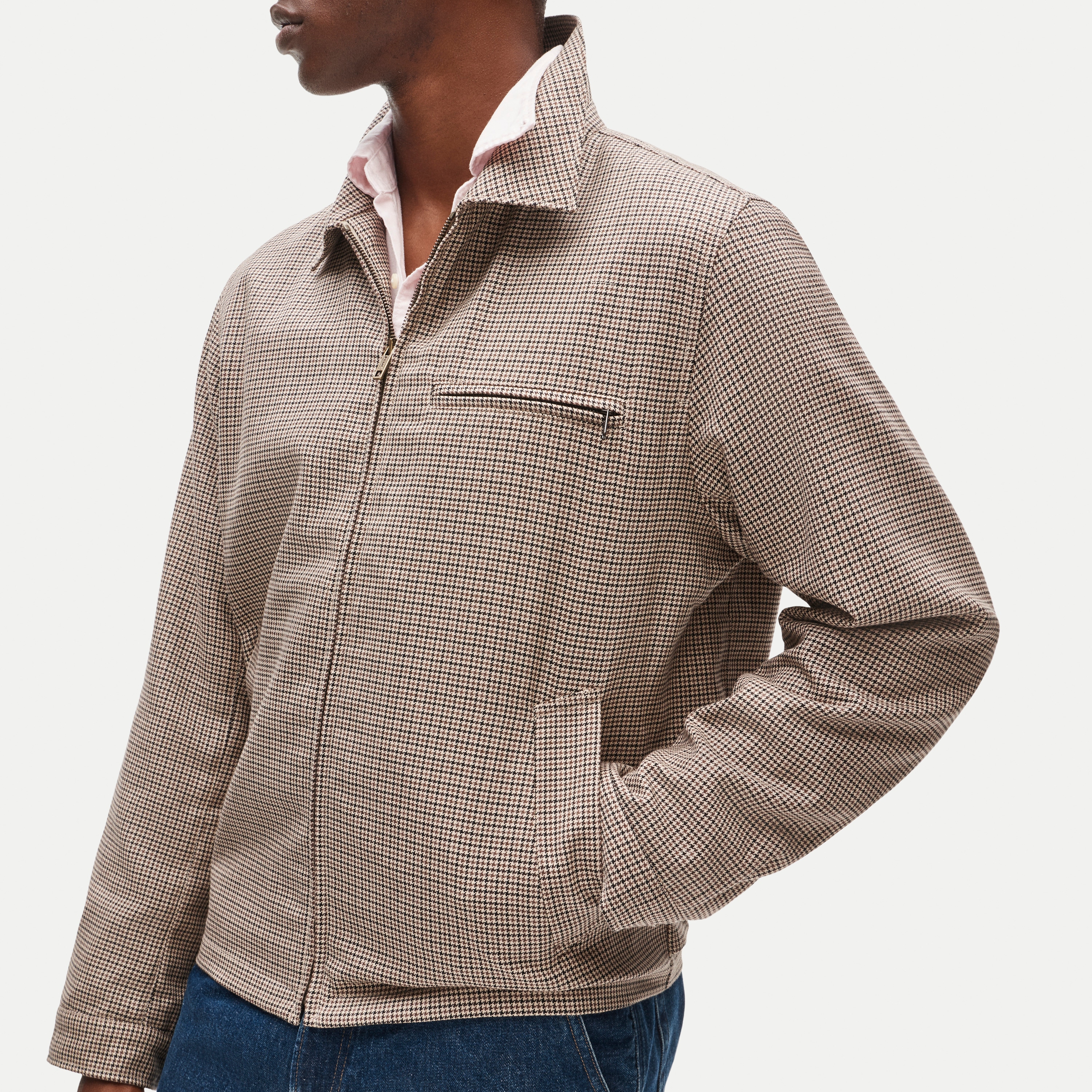 Harrington jacket in houndstooth cotton-wool blend