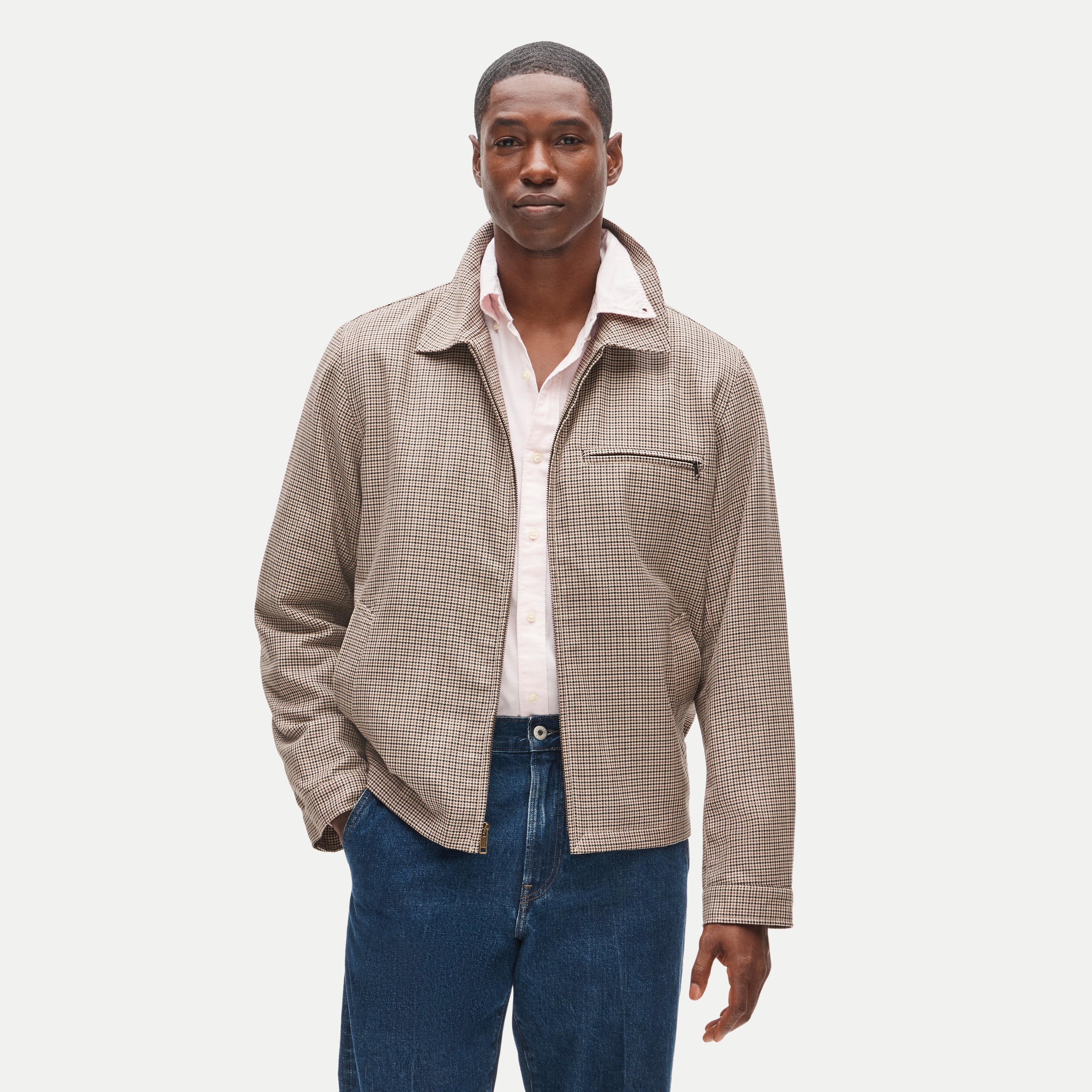 Harrington jacket in houndstooth cotton-wool blend