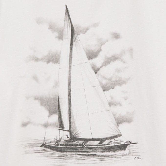 Vintage-wash cotton graphic T-shirt WHITE SAILBOAT