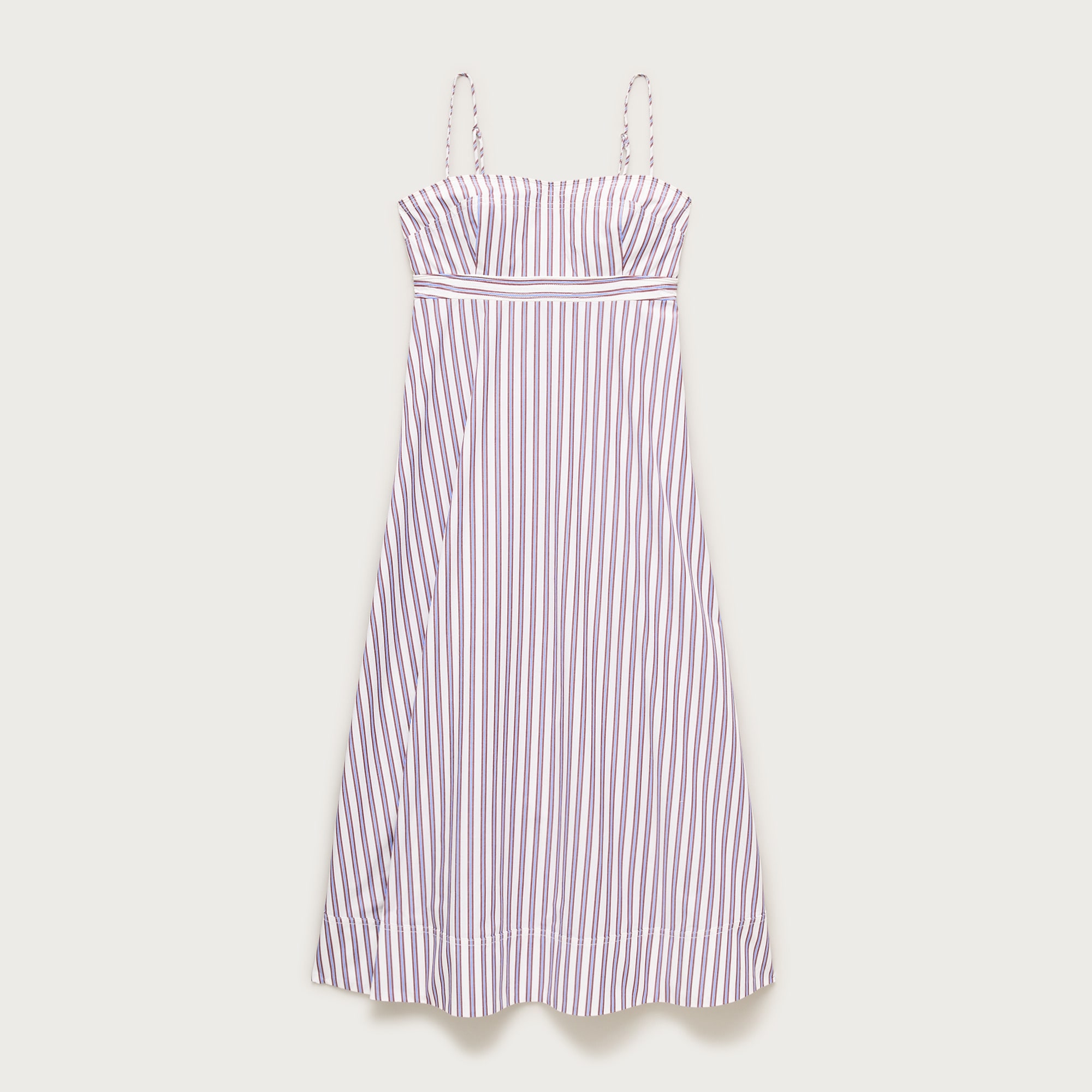 Empire-waist dress in striped cotton poplin