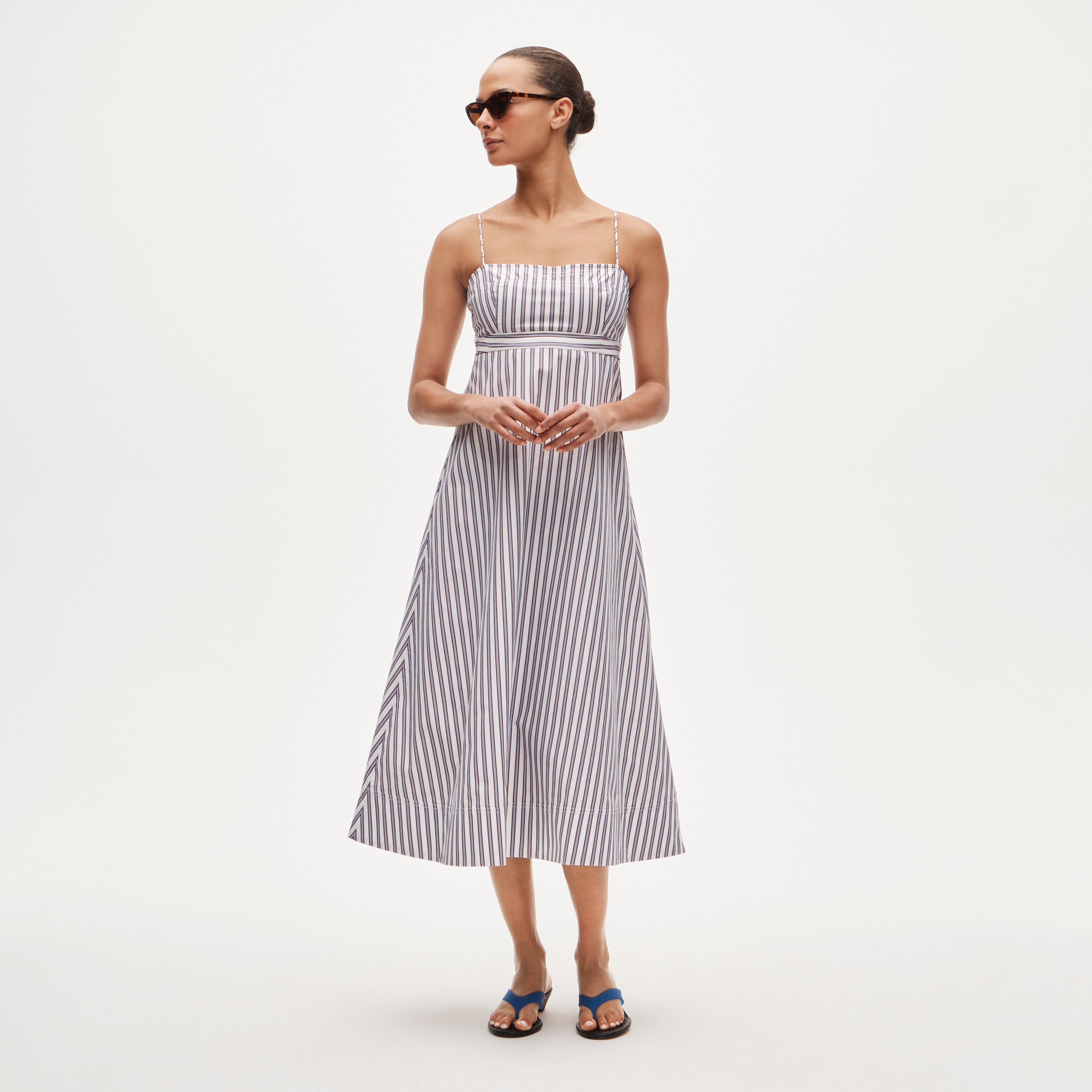 Empire-waist dress in striped cotton poplin - image 2