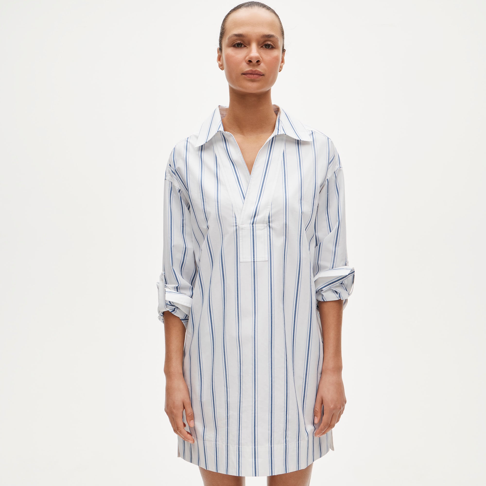 V-neck popover dress in striped cotton poplin - image 3