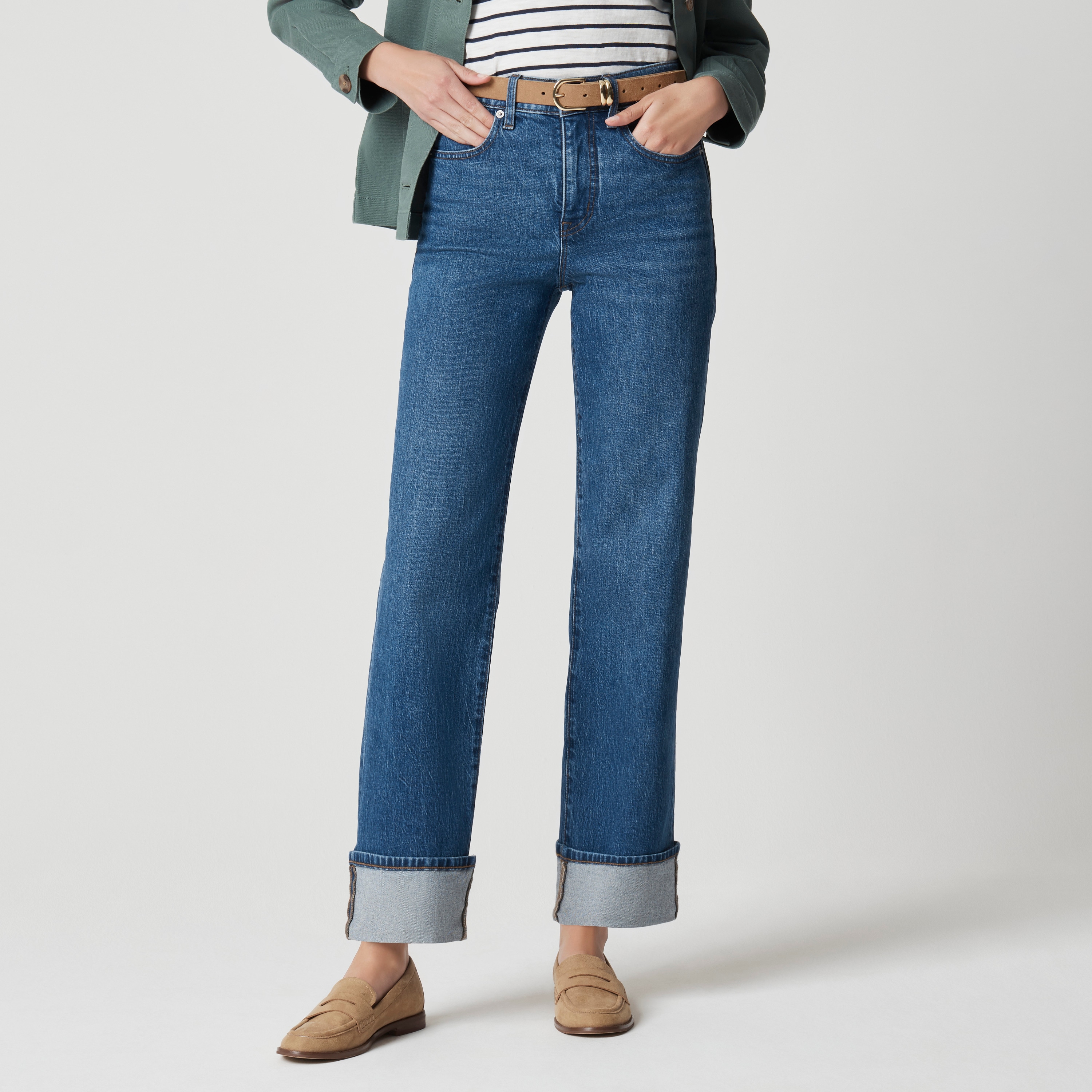 Slim wide-leg cuffed jean