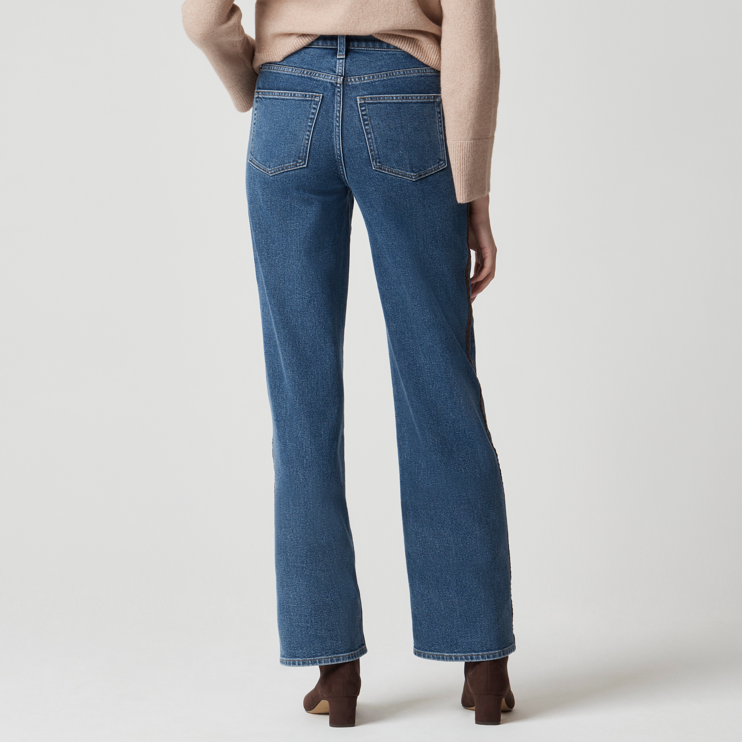 Slim wide-leg jean with sueded trim