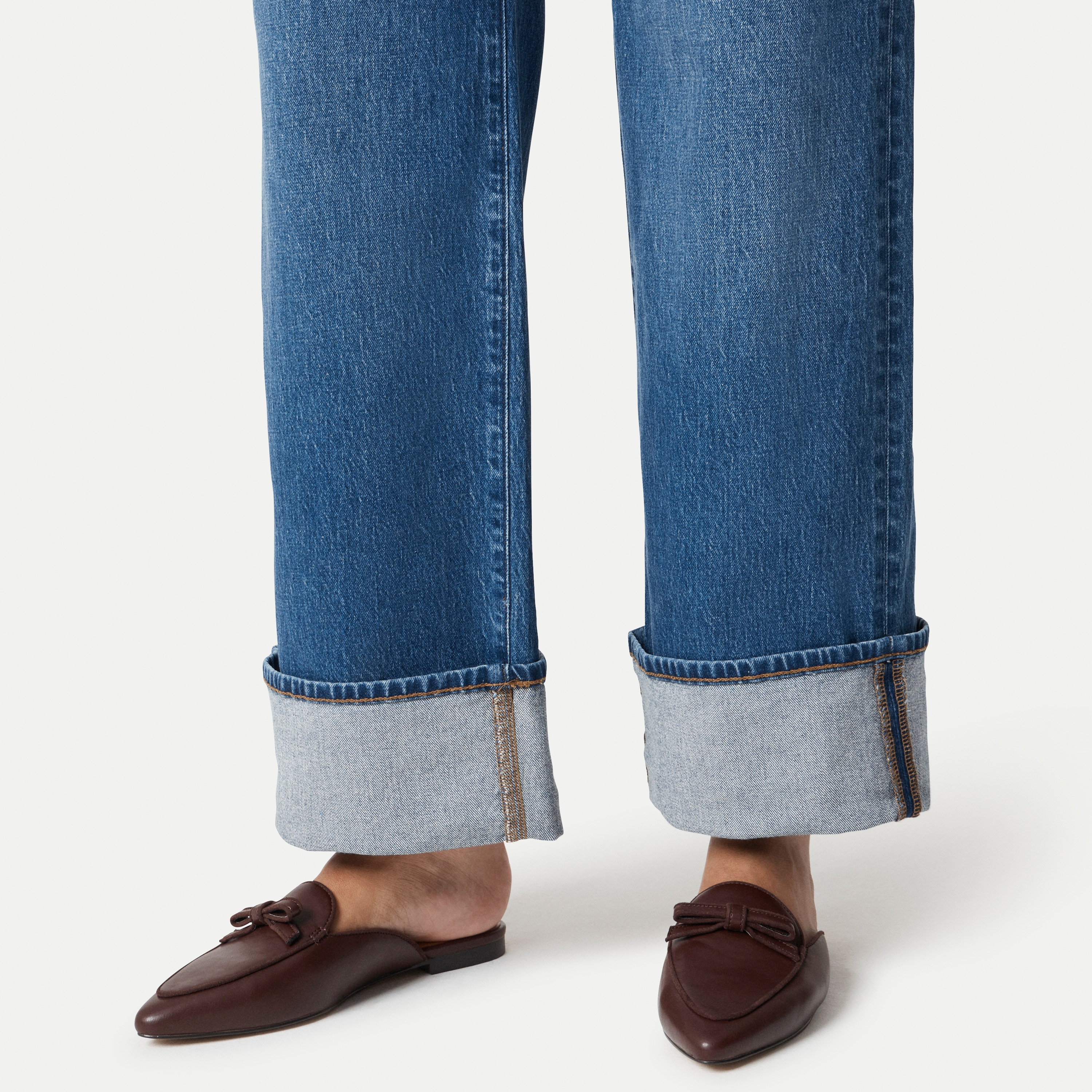 Curvy slim wide-leg cuffed jean