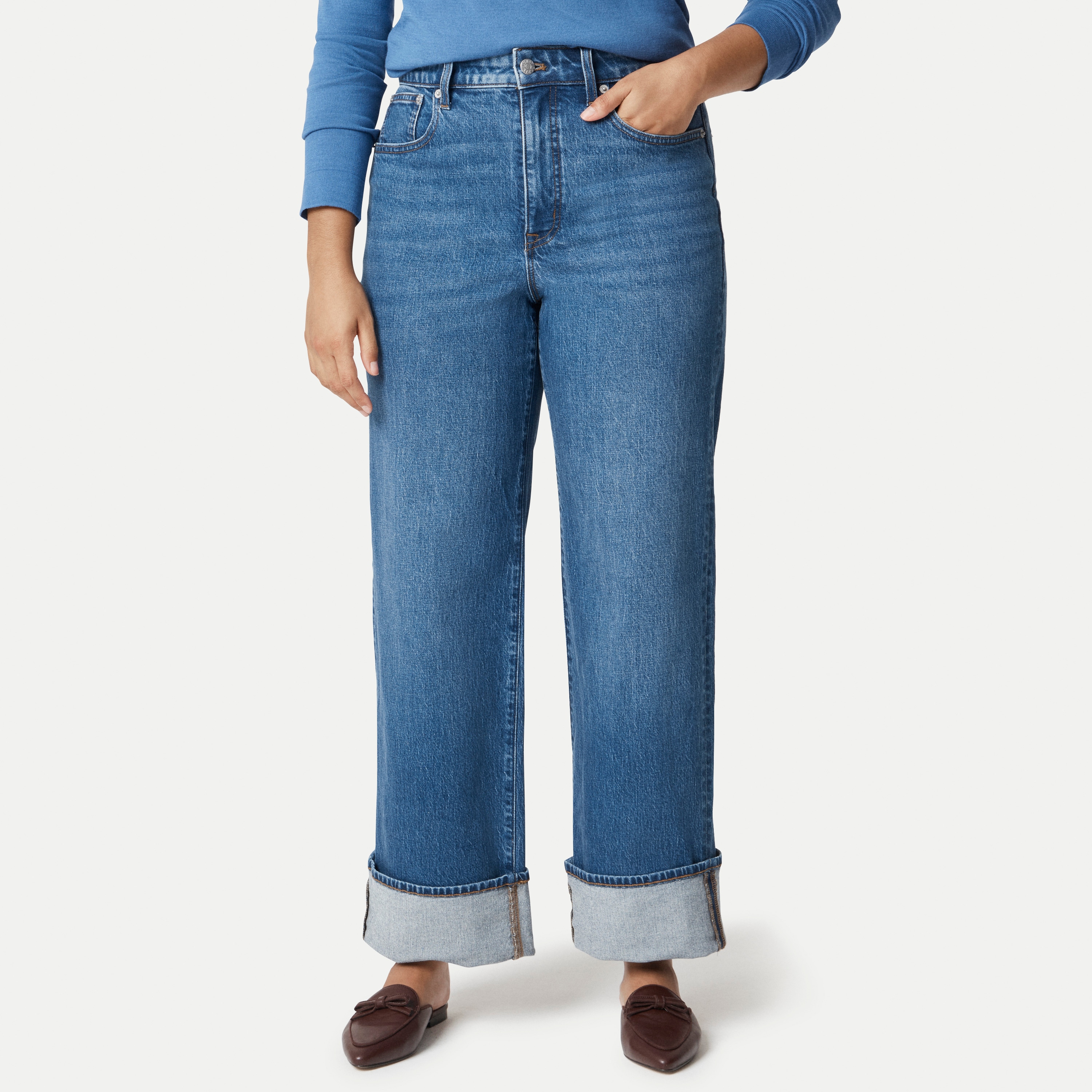 Curvy slim wide-leg cuffed jean
