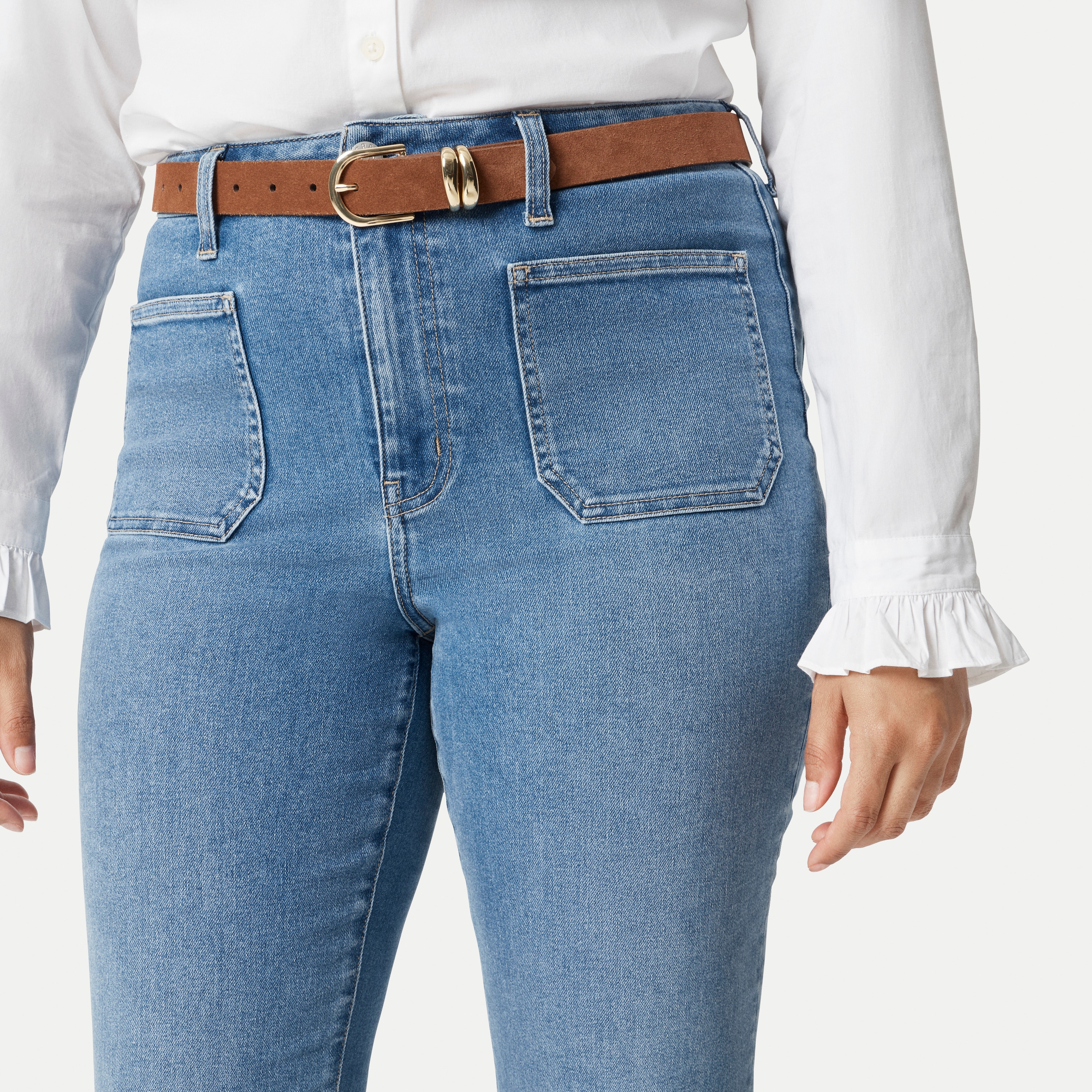 Curvy ankle flare patch-pocket jean signature stretch+