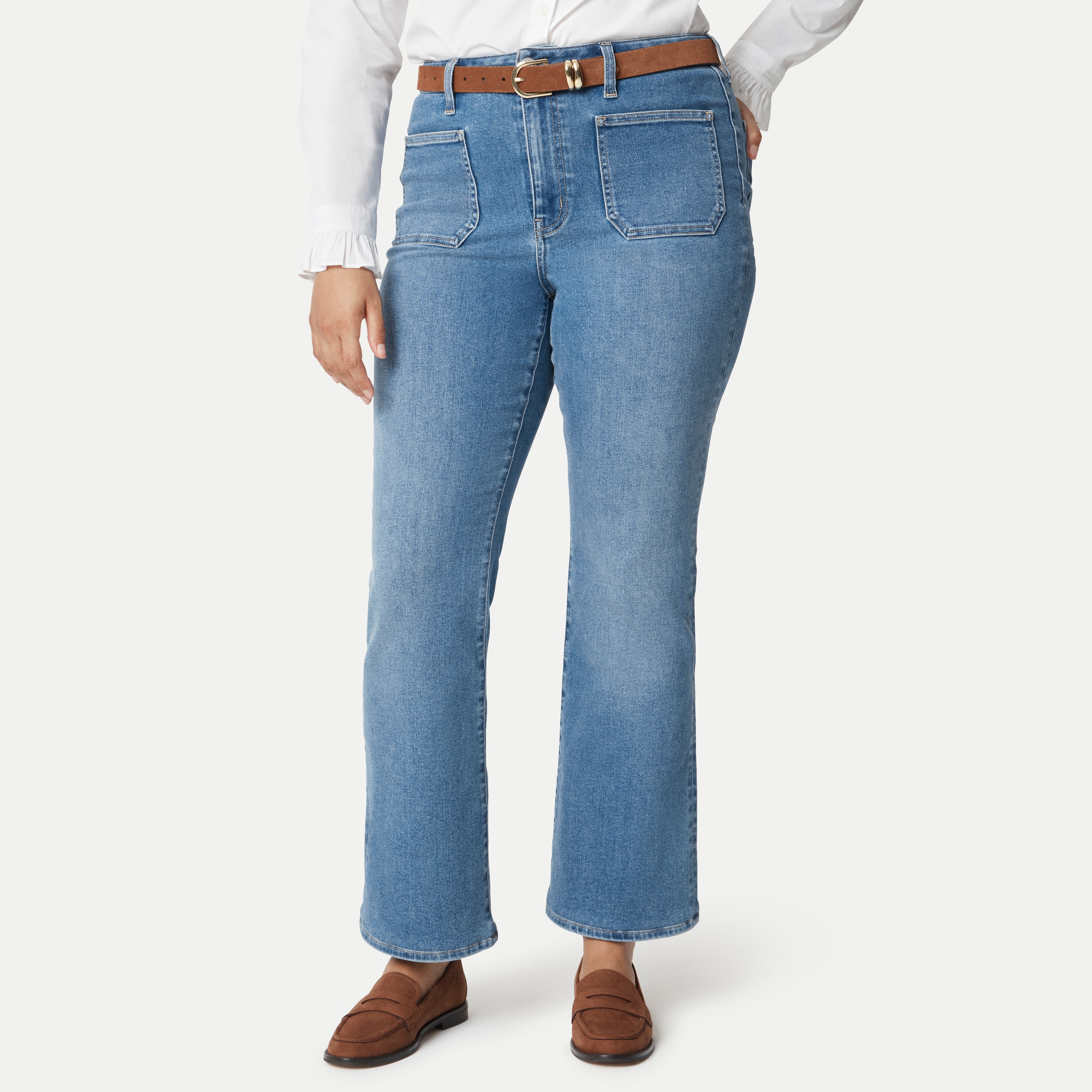 Curvy ankle flare patch-pocket jean signature stretch+