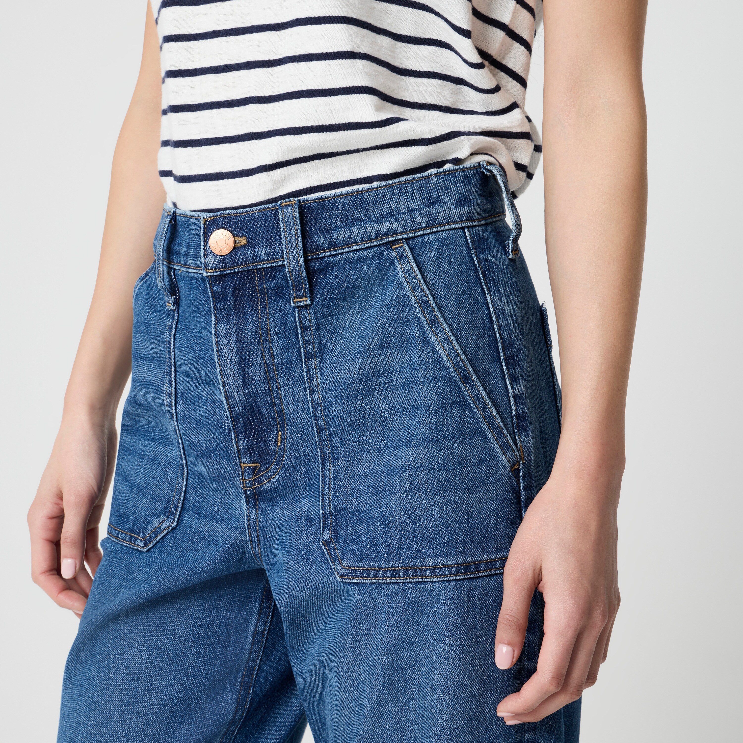 Slim barrel-leg utility jean in all-day stretch