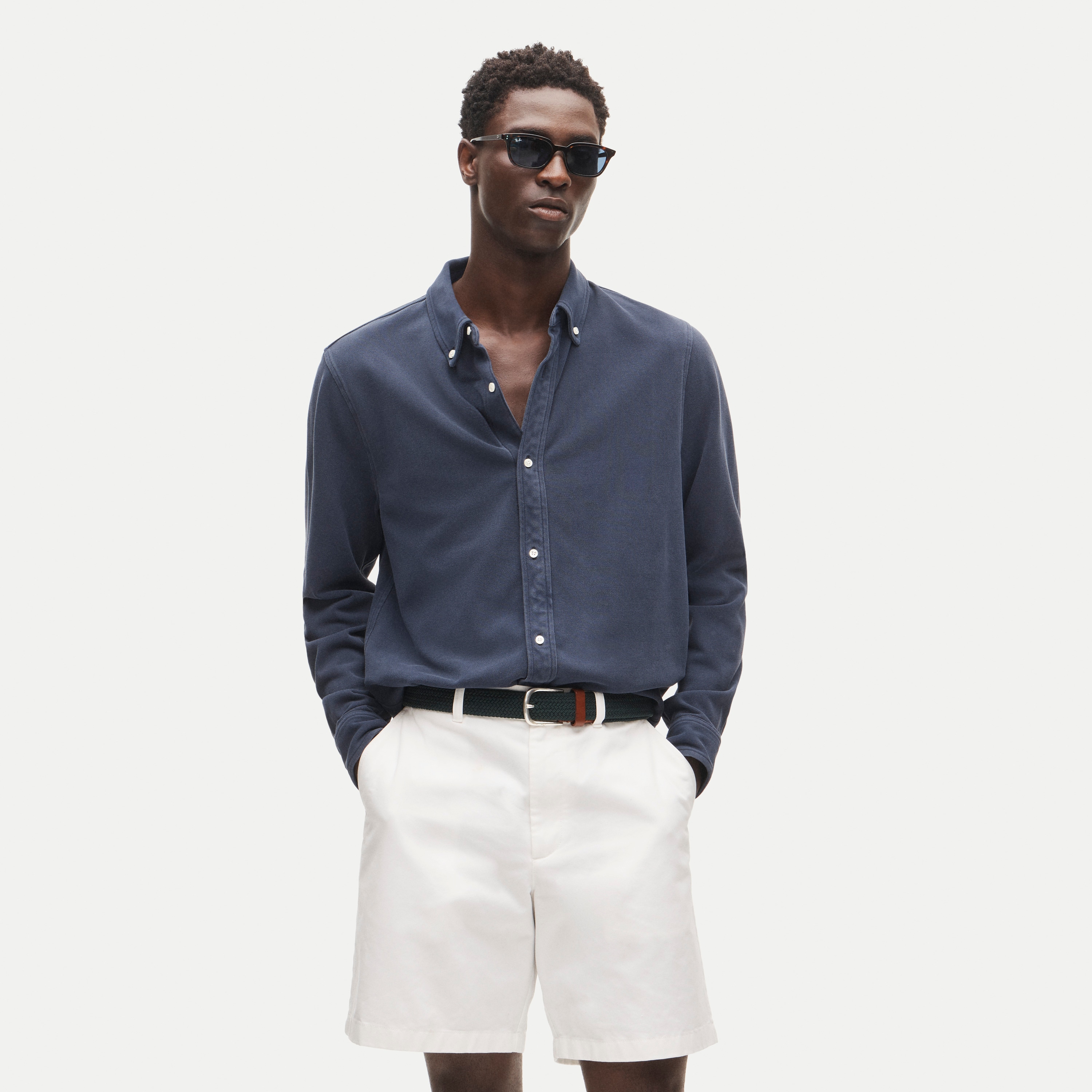 Washed piqué button-down shirt