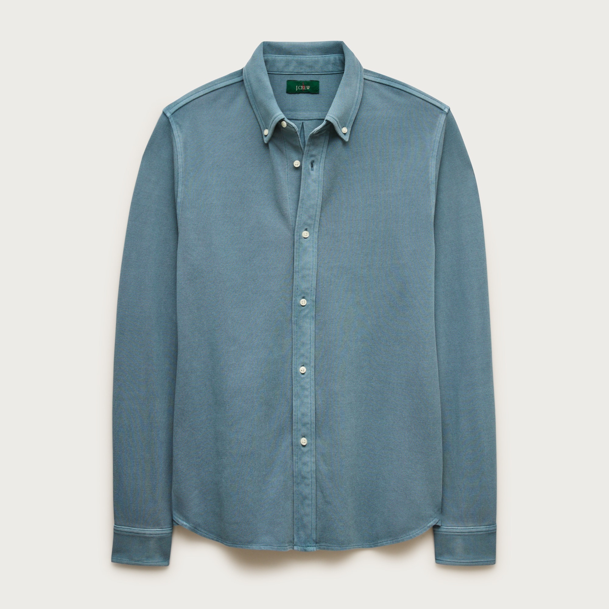Washed piqué button-down shirt