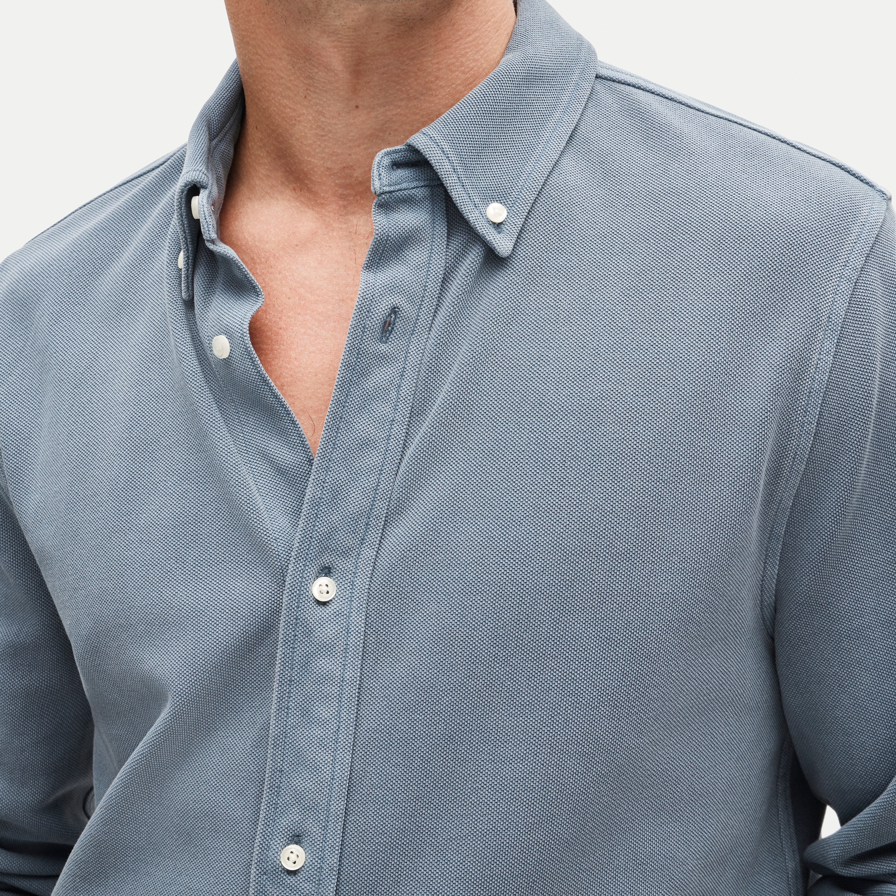 Washed piqué button-down shirt
