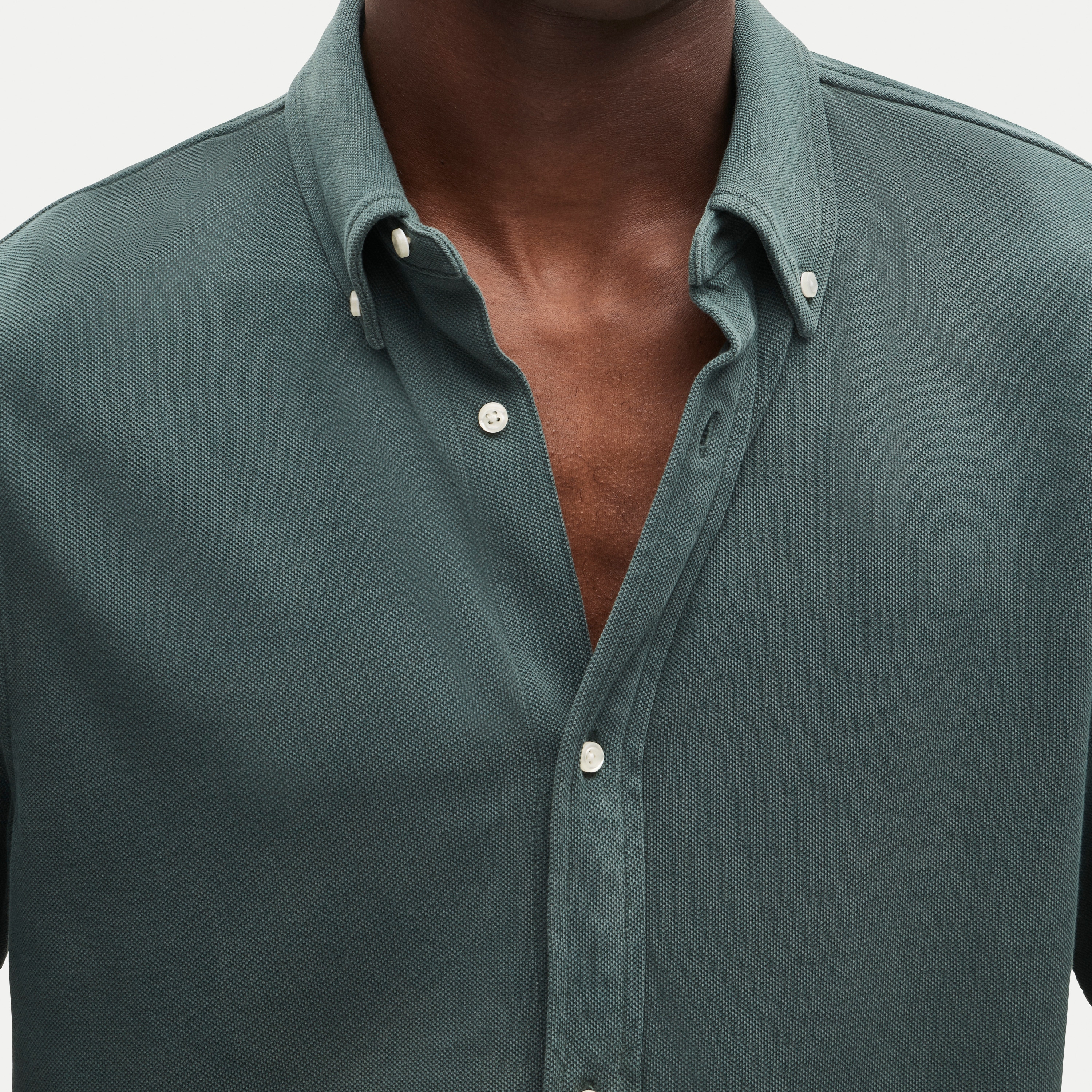 Washed piqué button-down shirt