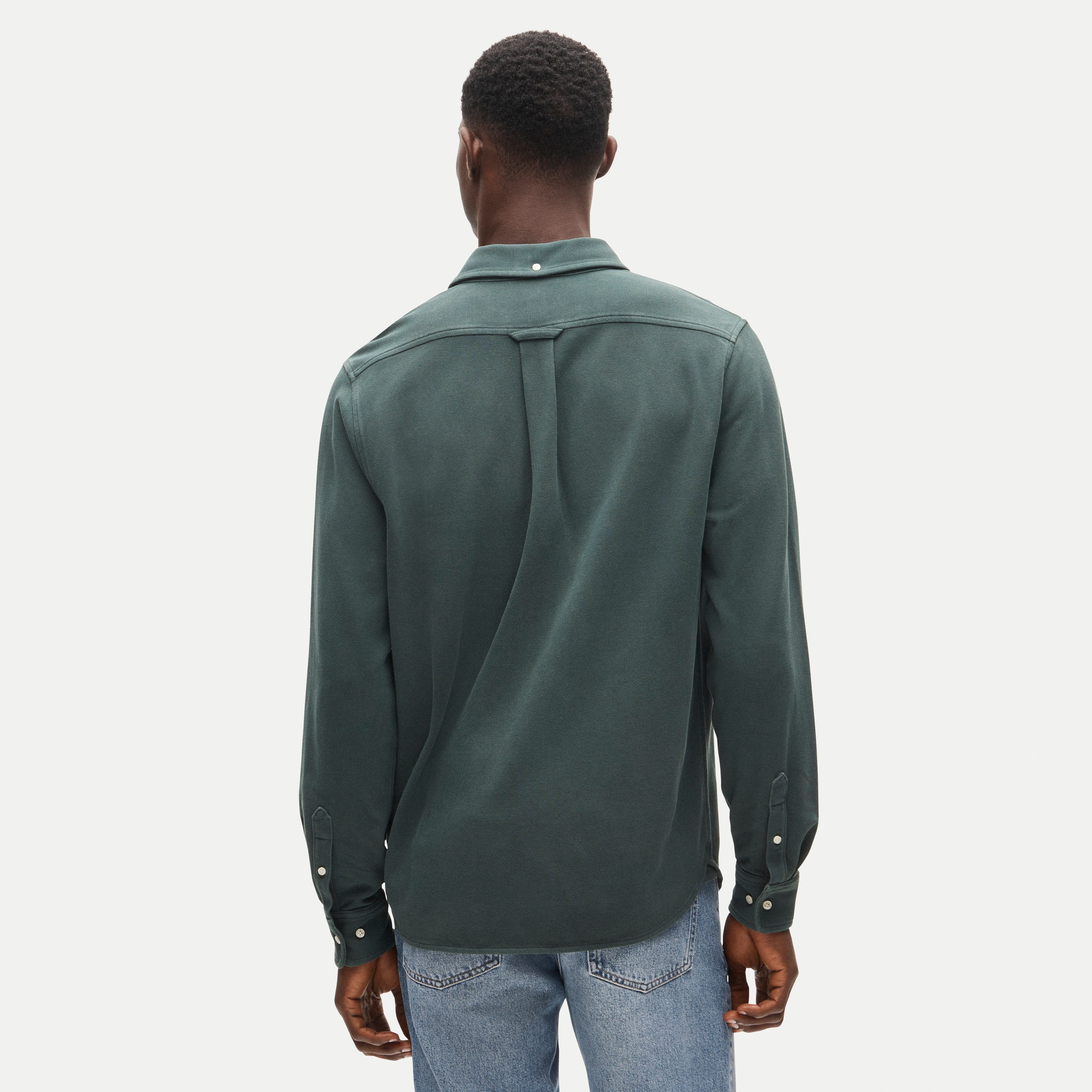 Washed piqué button-down shirt