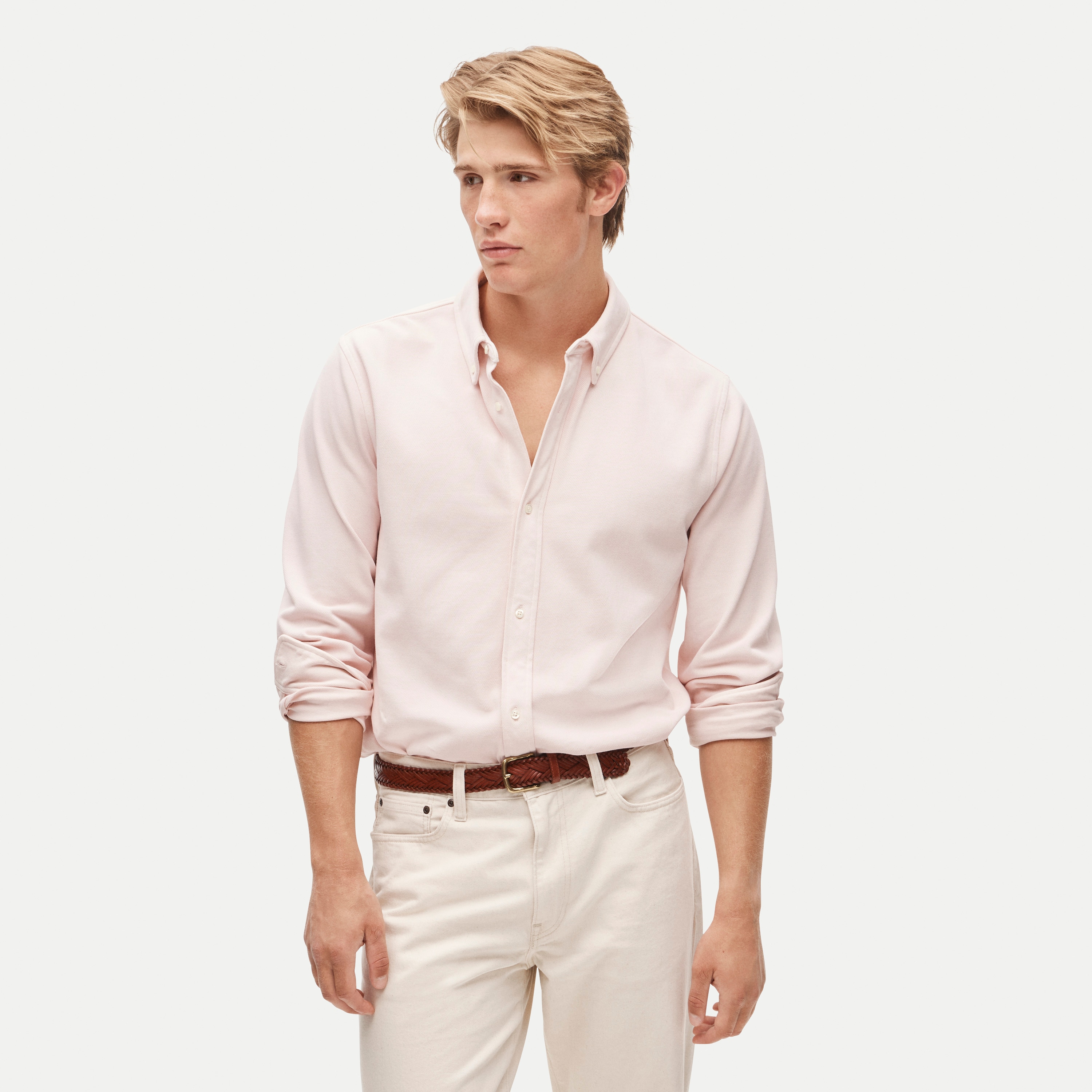 Washed piqué button-down shirt