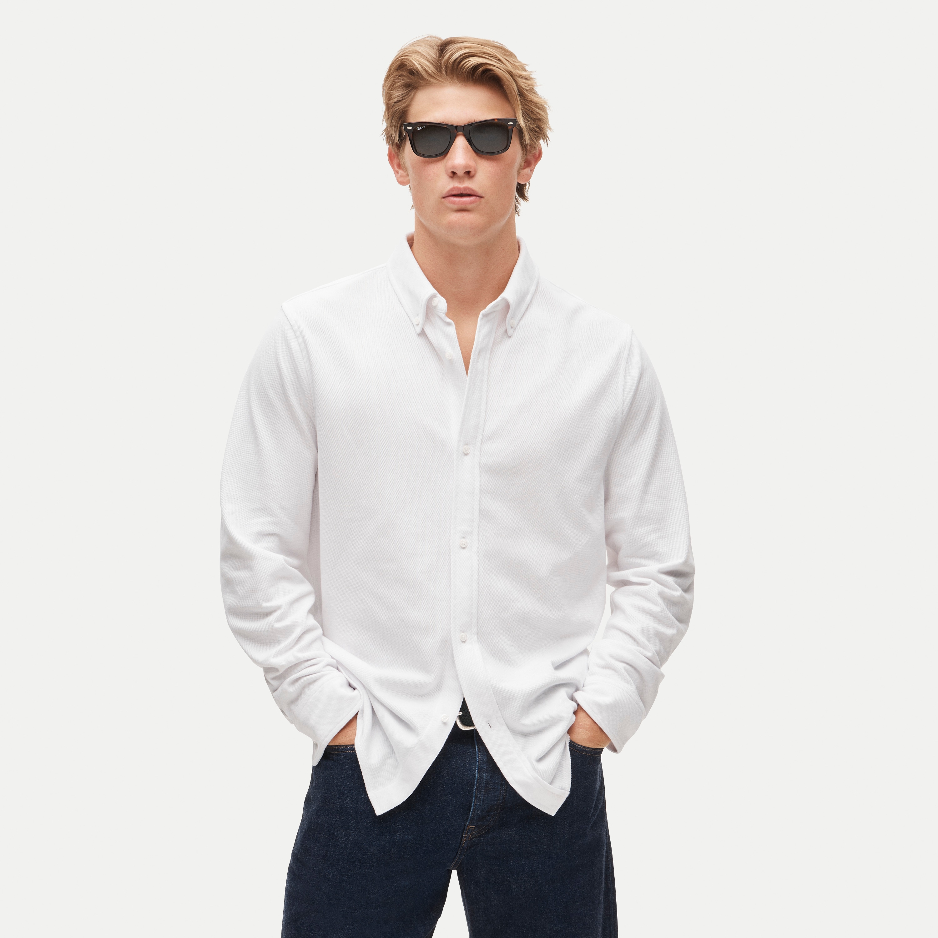 Washed piqué button-down shirt