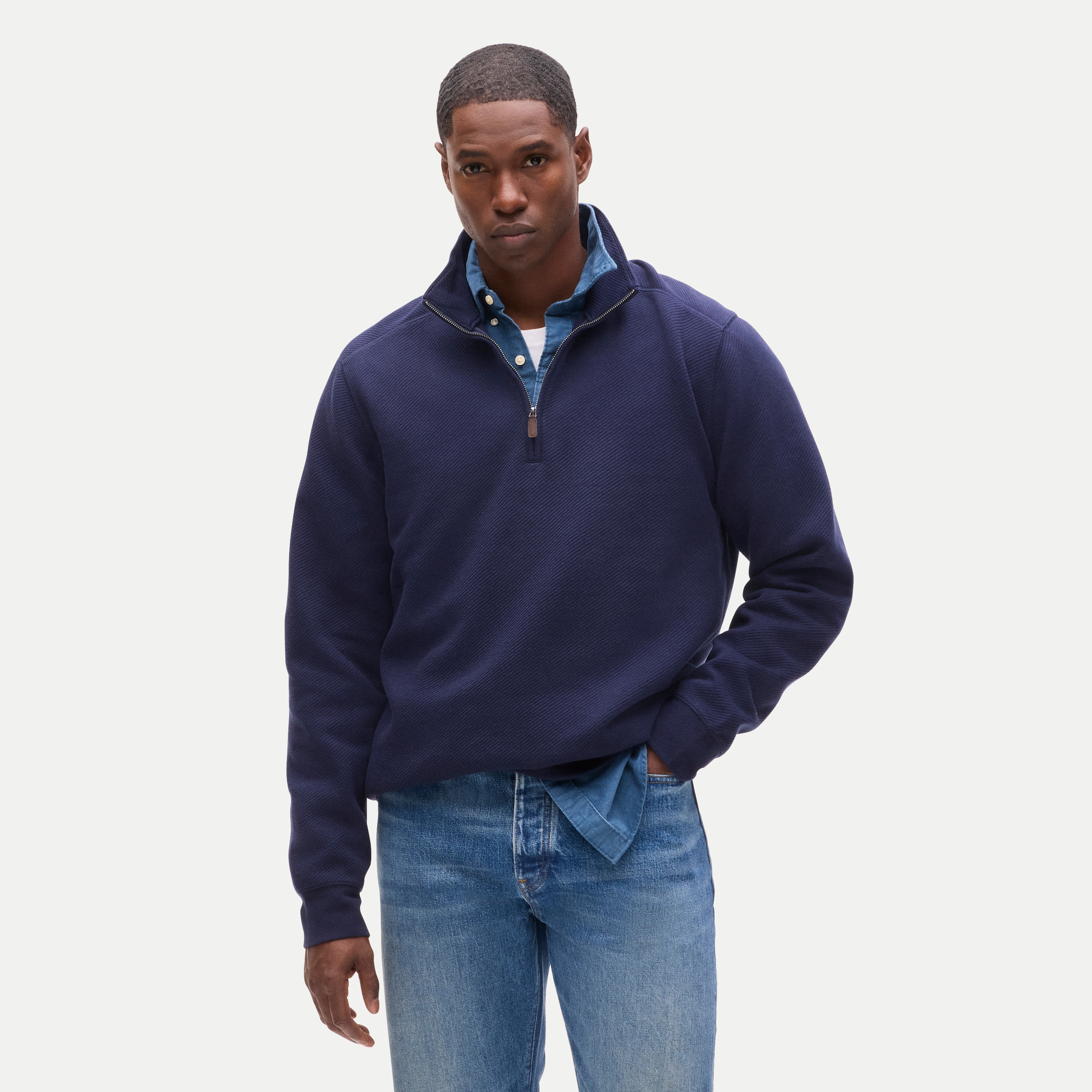 Quarter-zip pullover in jacquard twill