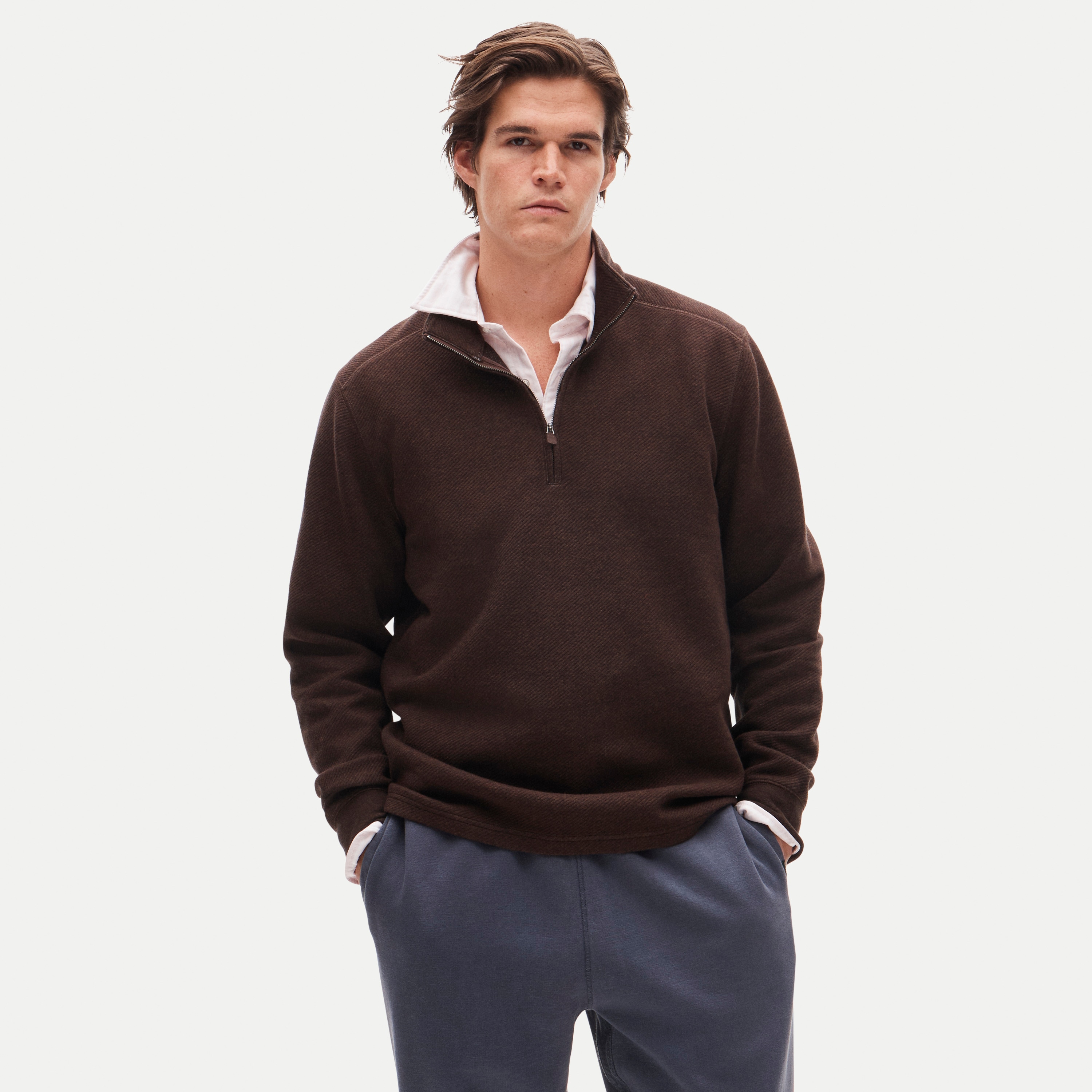 Quarter-zip pullover in jacquard twill