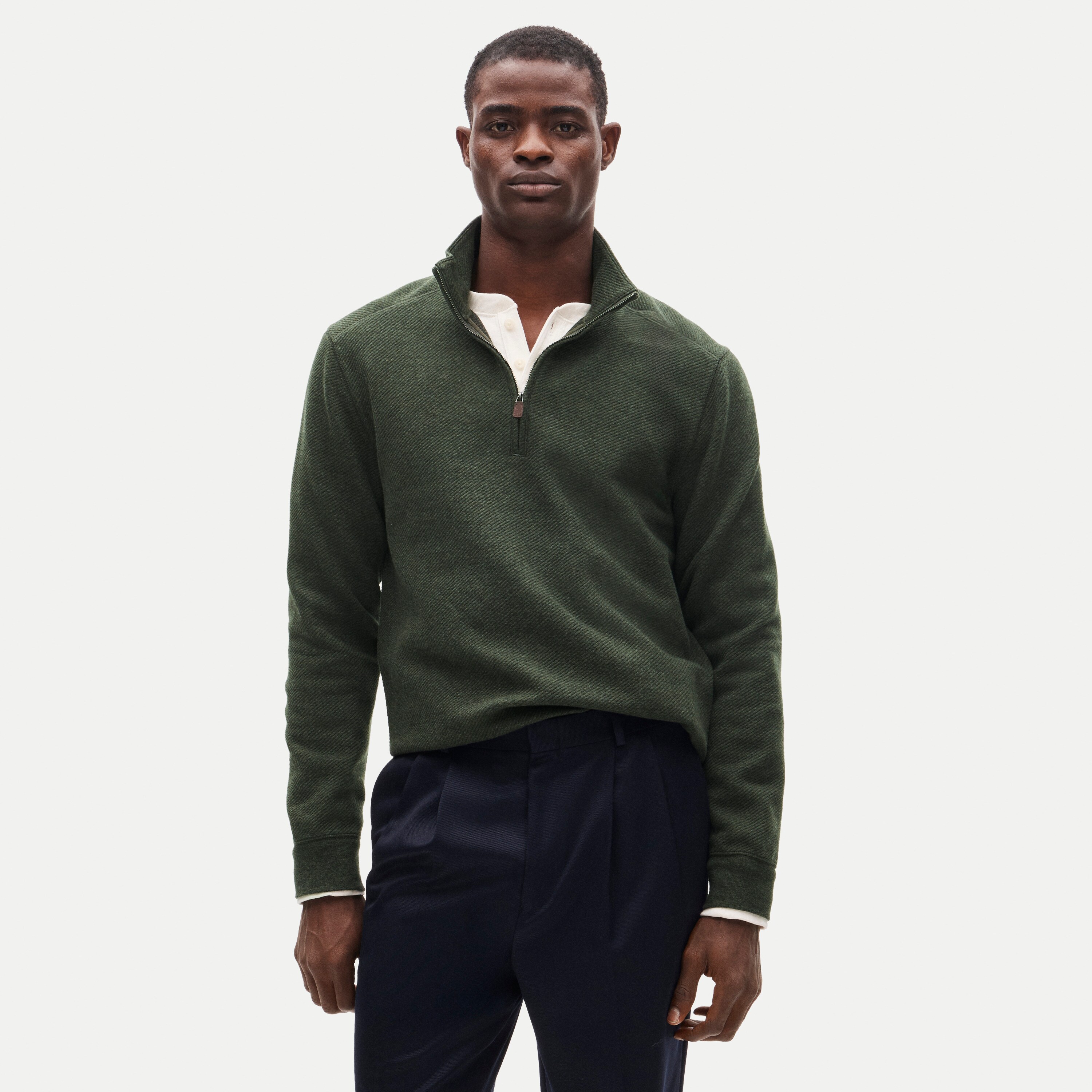 Quarter-zip pullover in jacquard twill
