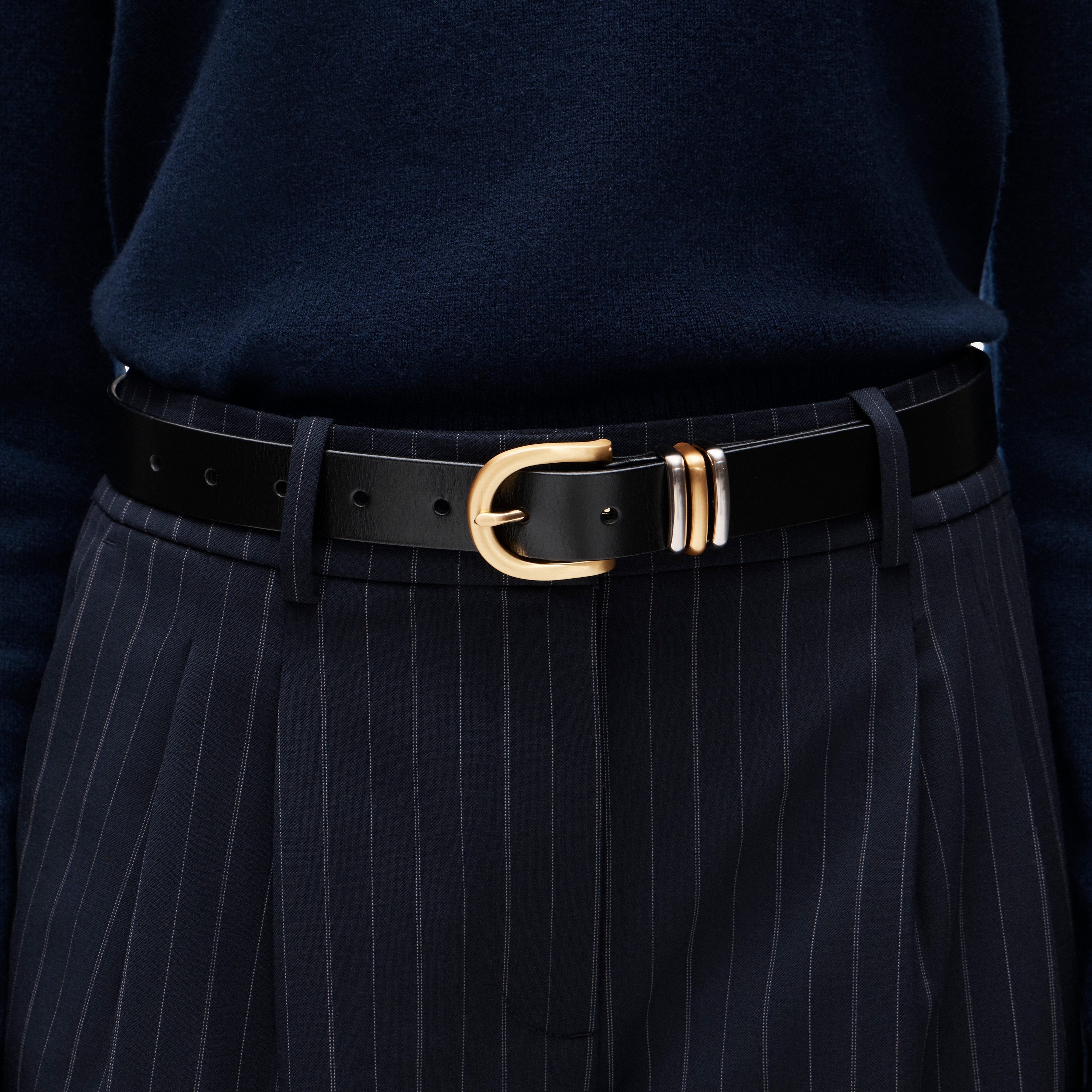 Mixed-metal belt in Italian leather - thumbnail 2