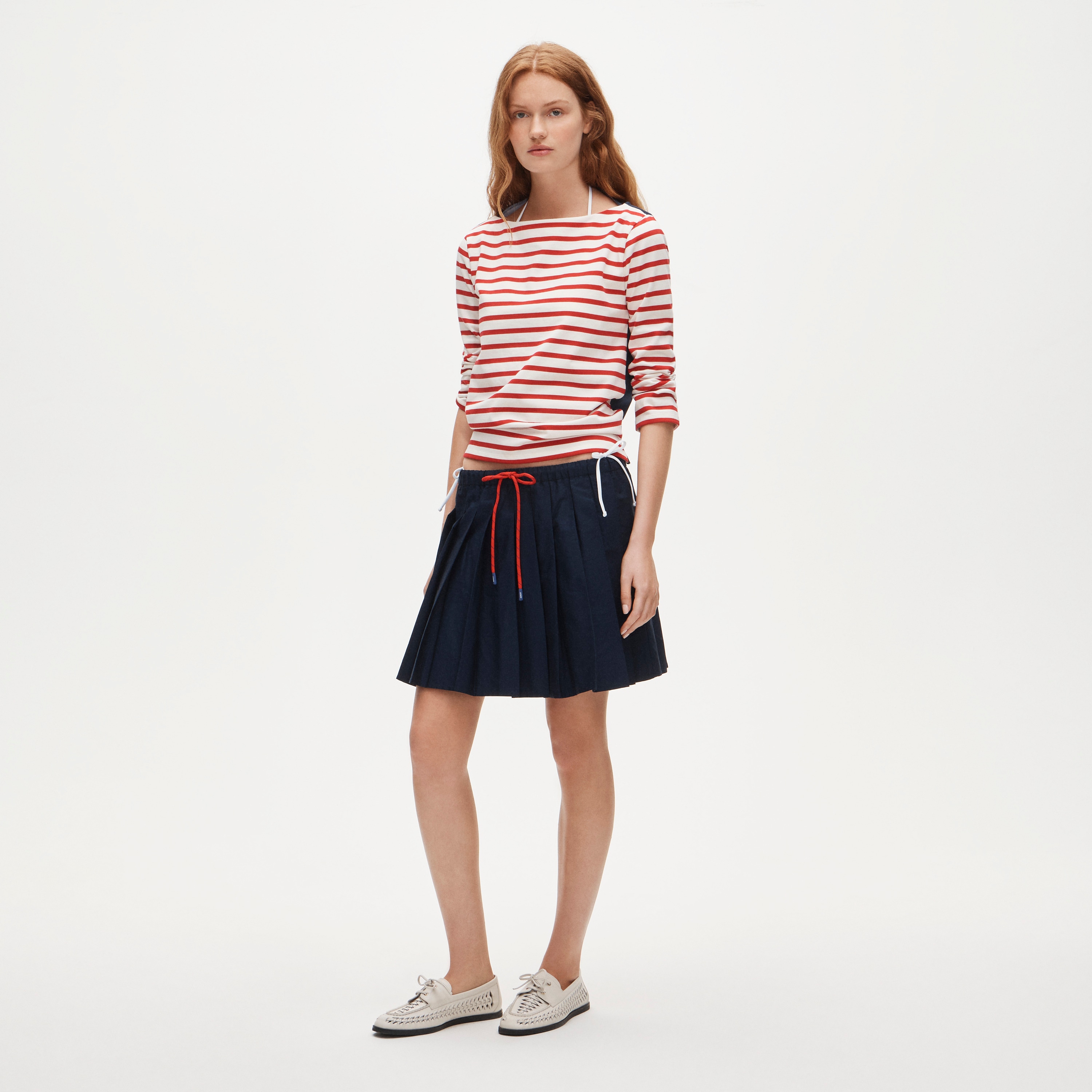 Boatneck T-shirt in striped heavyweight cotton