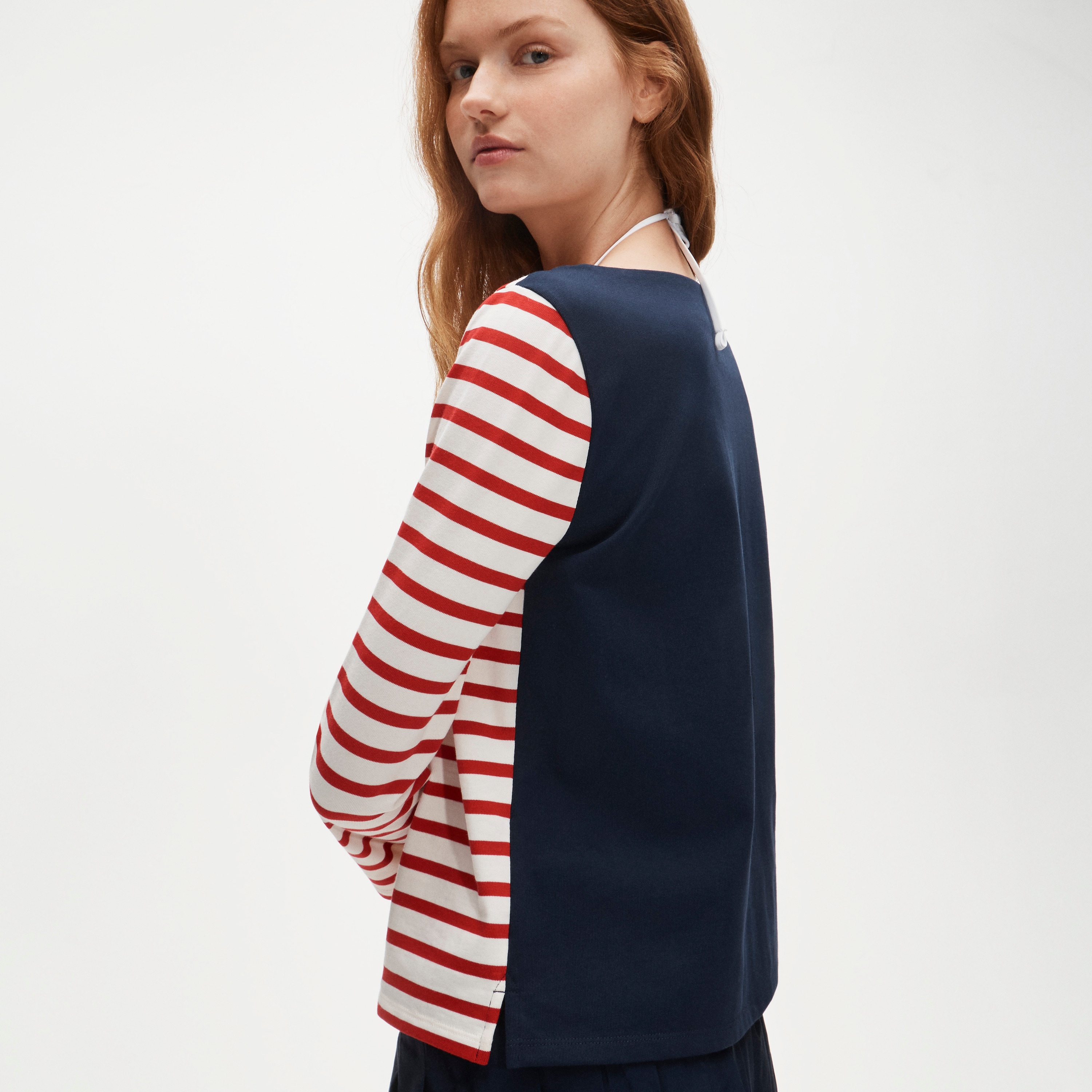 Boatneck T-shirt in striped heavyweight cotton