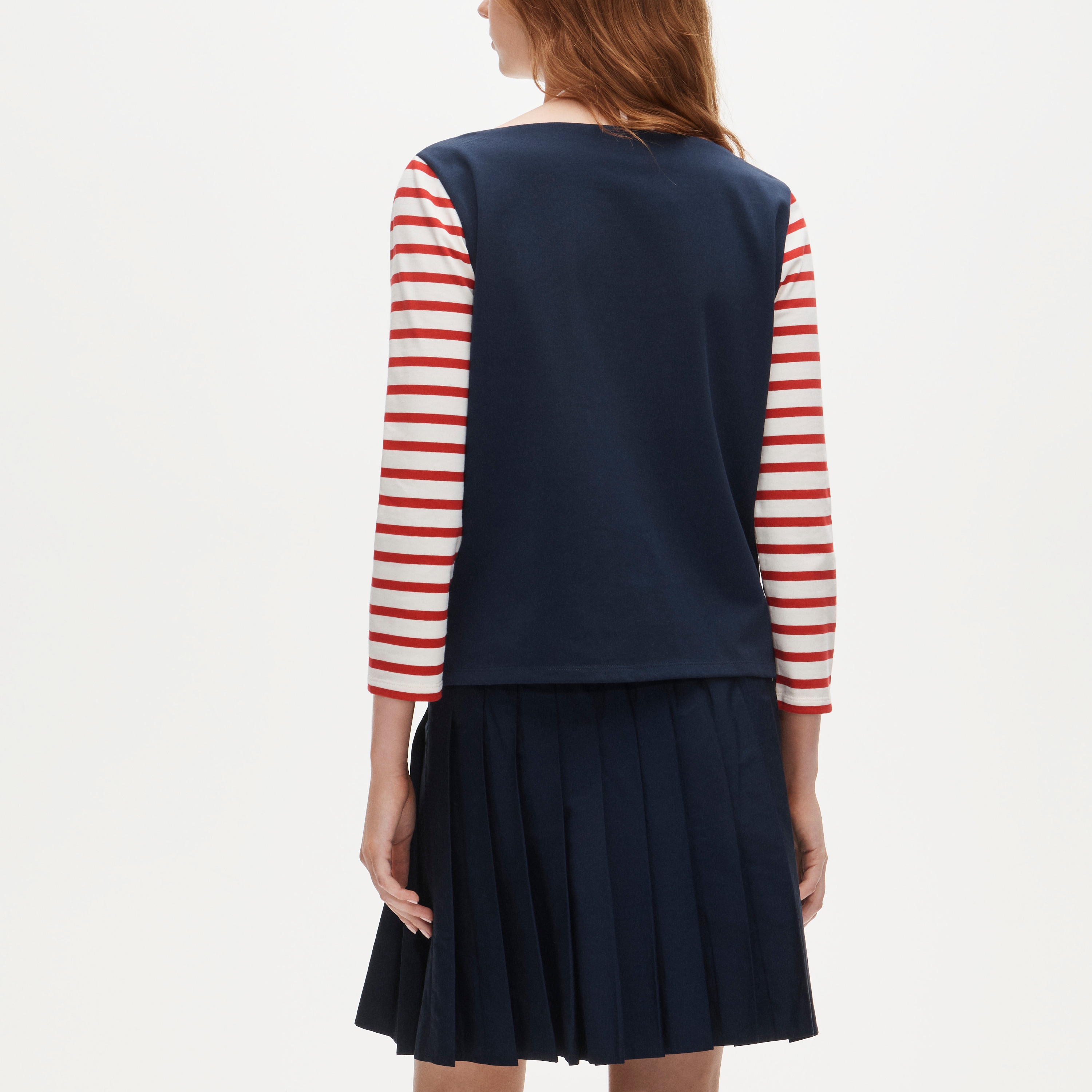 Boatneck T-shirt in striped heavyweight cotton
