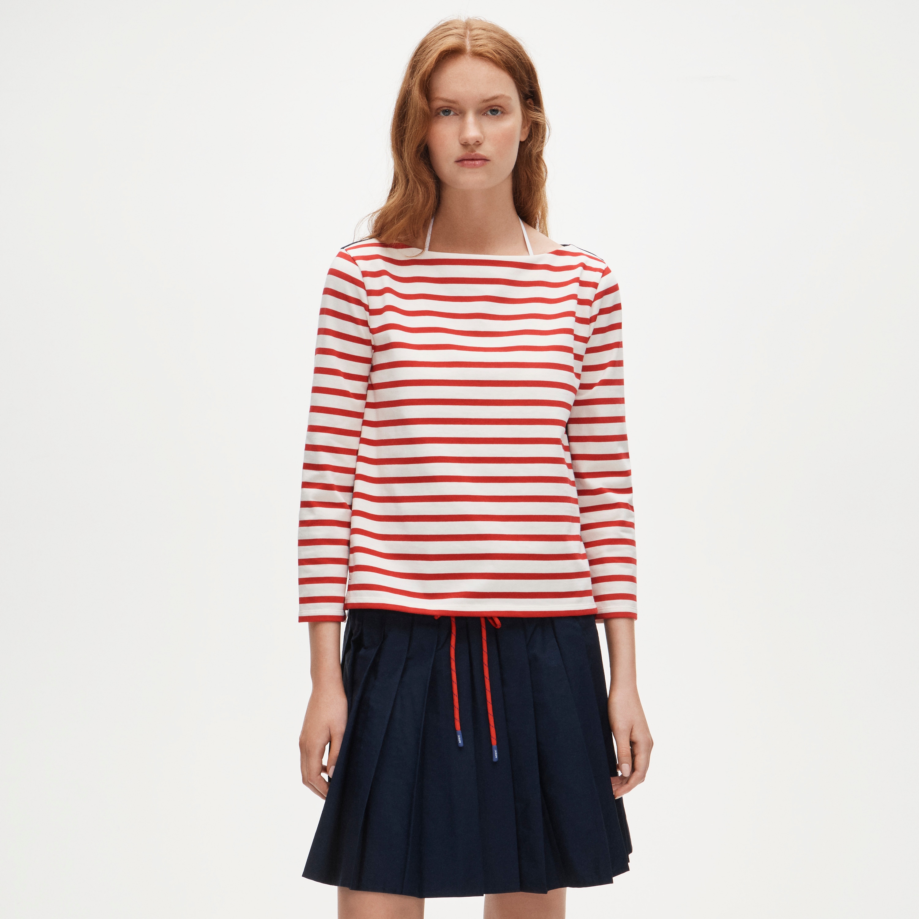 View Boatneck T-shirt in striped heavyweight cotton