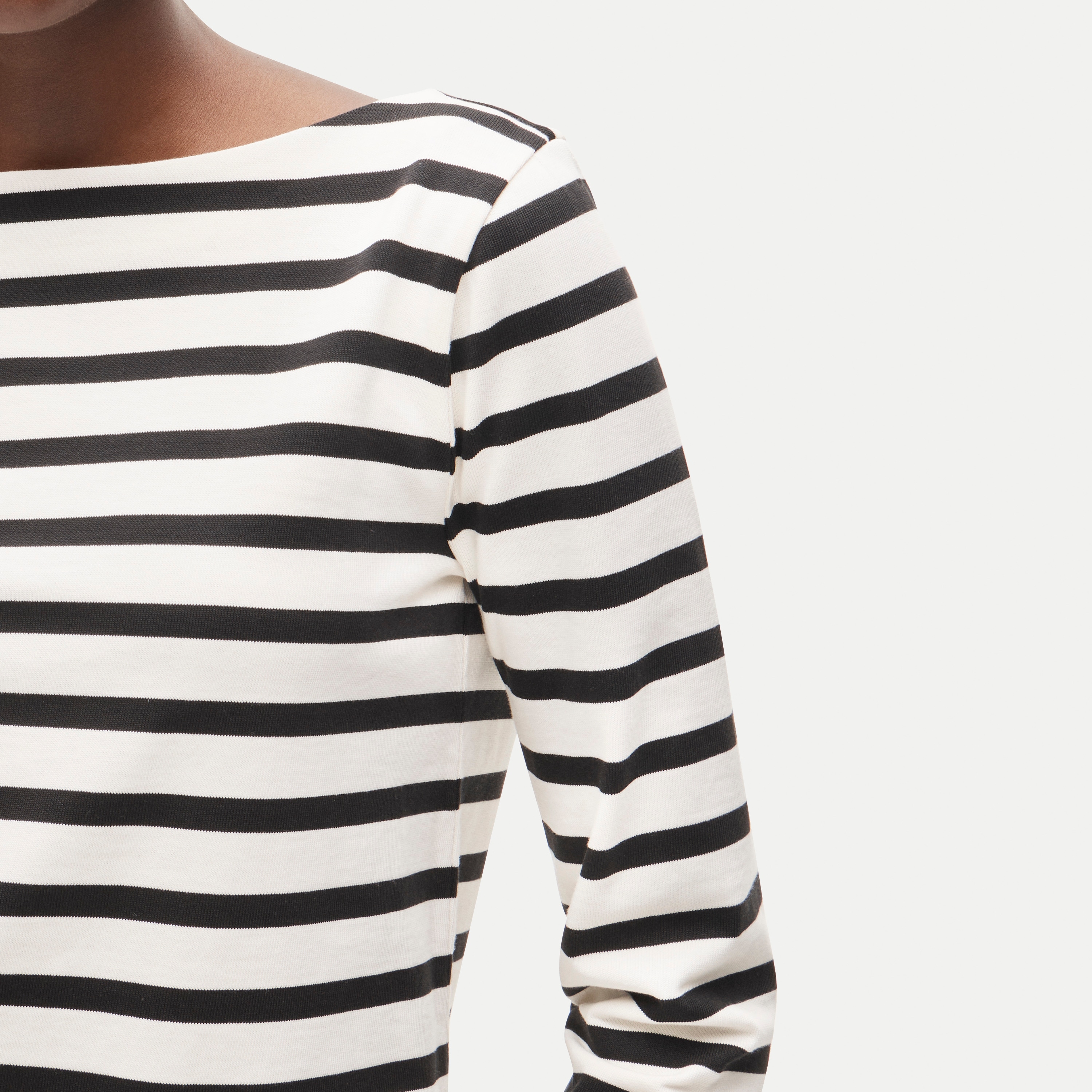 Boatneck T-shirt in striped heavyweight cotton